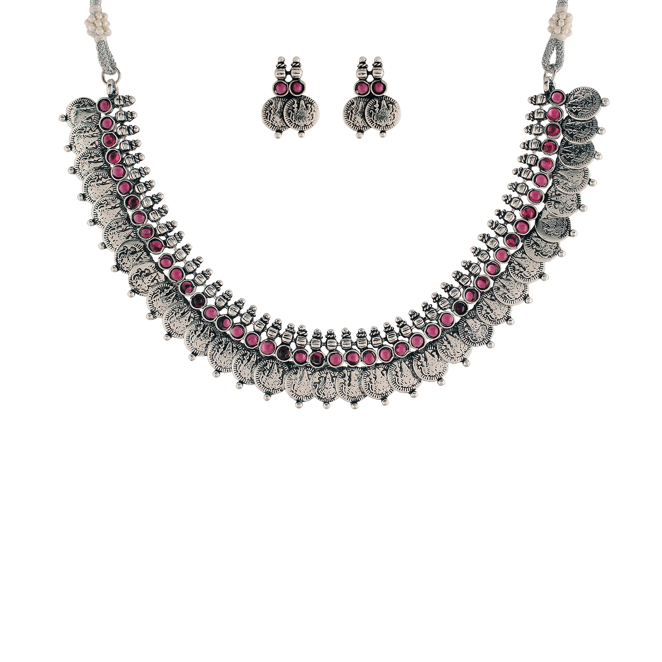 I Jewels Navratri Silver Oxidised Traditional Style Coin Necklace With Earrings For Women & Girls (MC063ZQ) (B09MTDRZYD) Amazon Price History, Amazon Price Tracker