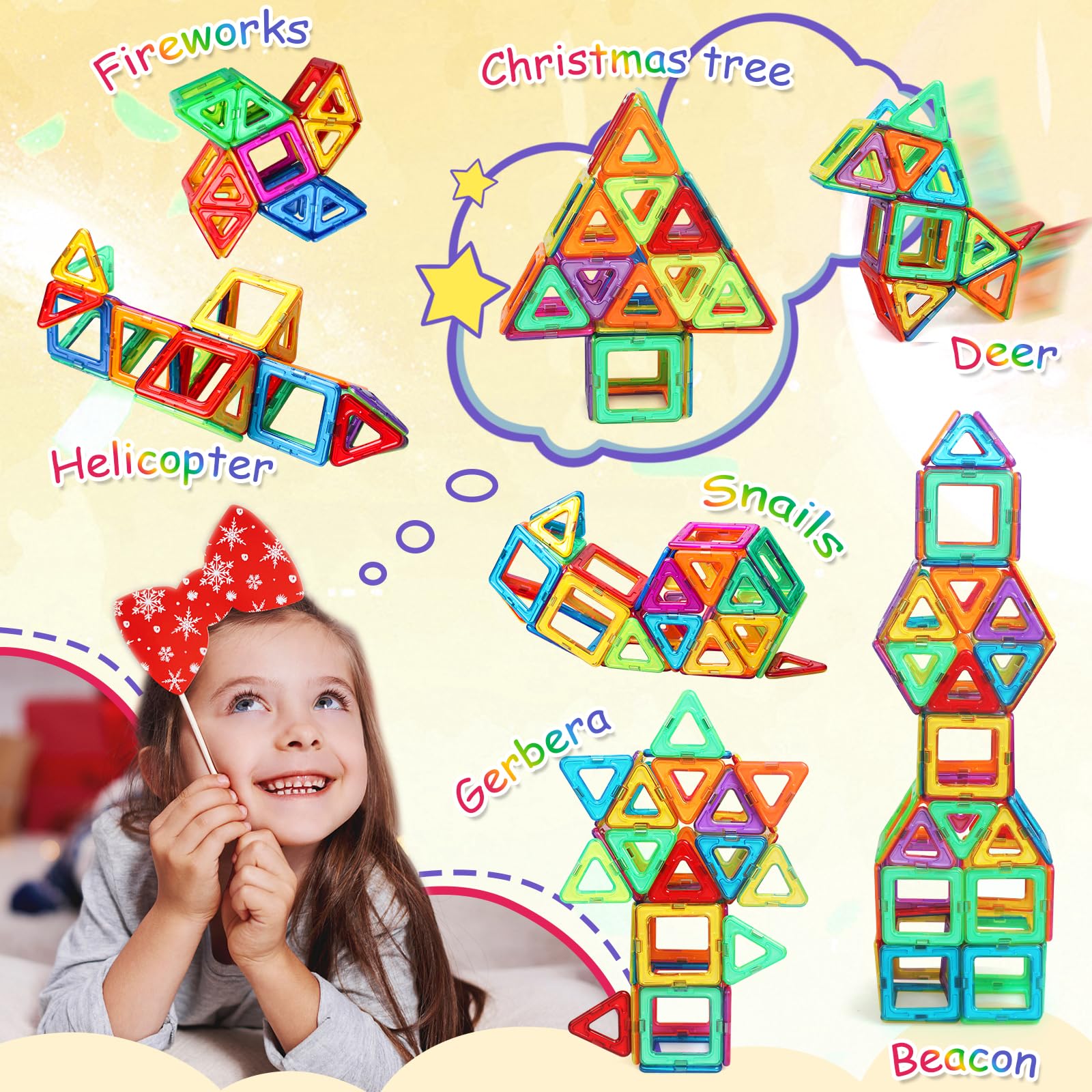 Magnetische Bausteine Spielzeug ab 3 Jahre alte Magnetspielzeug Magnete für Kinder Geschenk für Mädchen Junge 3 4 5 6 7 8 9 Jahre Kreativität Lern Für Kindertag Weihnachten