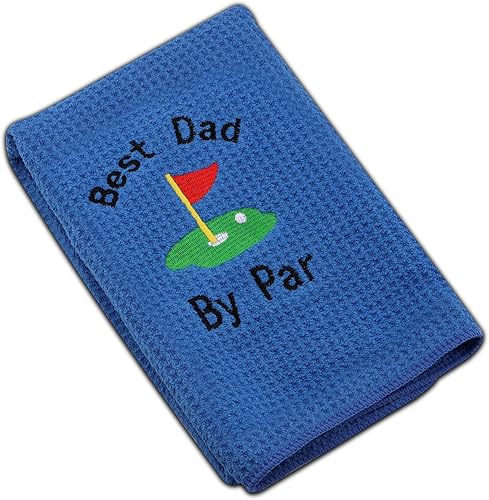 Miniatura 2 de JXGZSO Toalla de golf bordada para papá, toalla de golf bordada con clip (Best Dad by par)