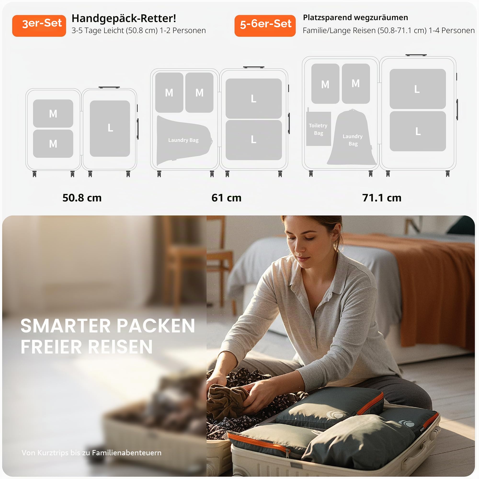 Cipway Kompressions-Packwürfel-Set für Reisen, ultraleichte Verpackungsorganisatoren für Gepäck, Koffer und Rucksack (grau, 5 Stück)