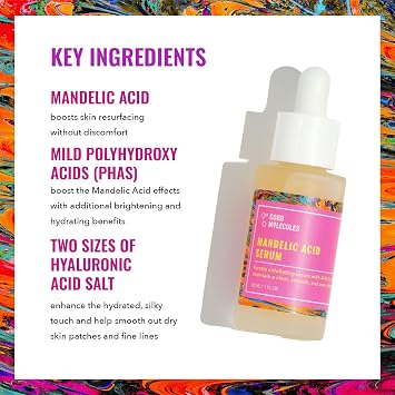 Good Molecules Mandelic Acid Serum, Gentle AHA Exfoliating Serum, 1 fl oz | Gentle exfoliating serum that helps maintain clear, smooth, and even-looking skin. For sensitive skin.
