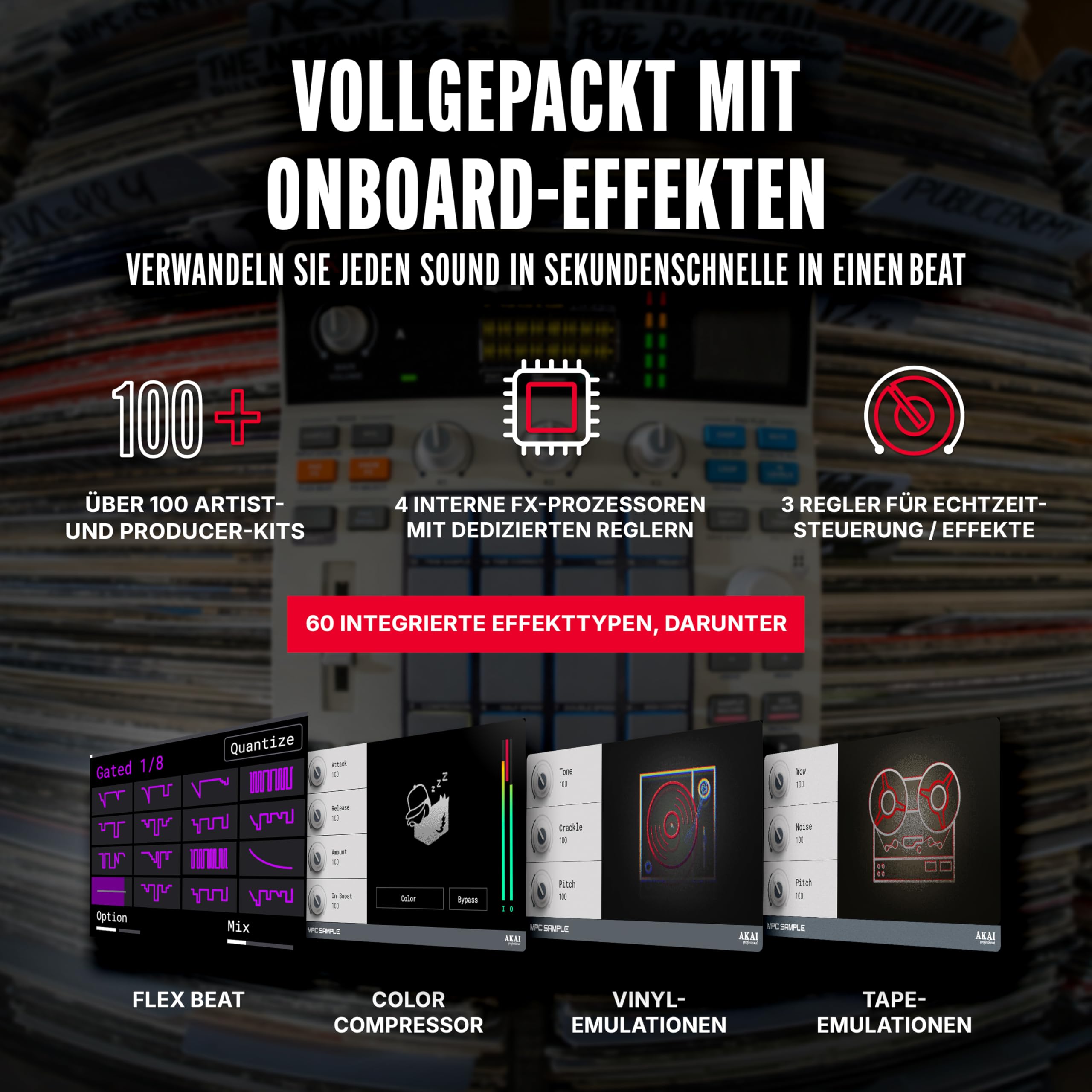 Akai Professional MPC Sample - Standalone Portable Sampler, Sequenzer und Effektprozessor mit Akku, USB-C, integriertem Lautsprecher und Mikrofon