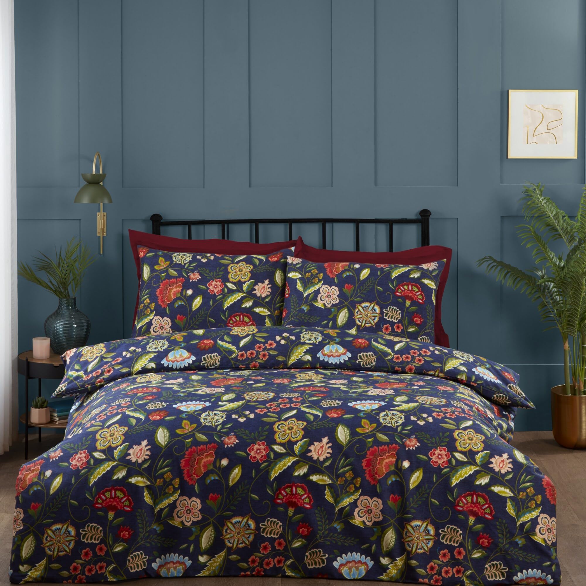 Portfolio Home Marla Floral Blue Double Soft Easy Care Bed Linen Bedding Duvet Cover Quilt Set With Pillow Cases
