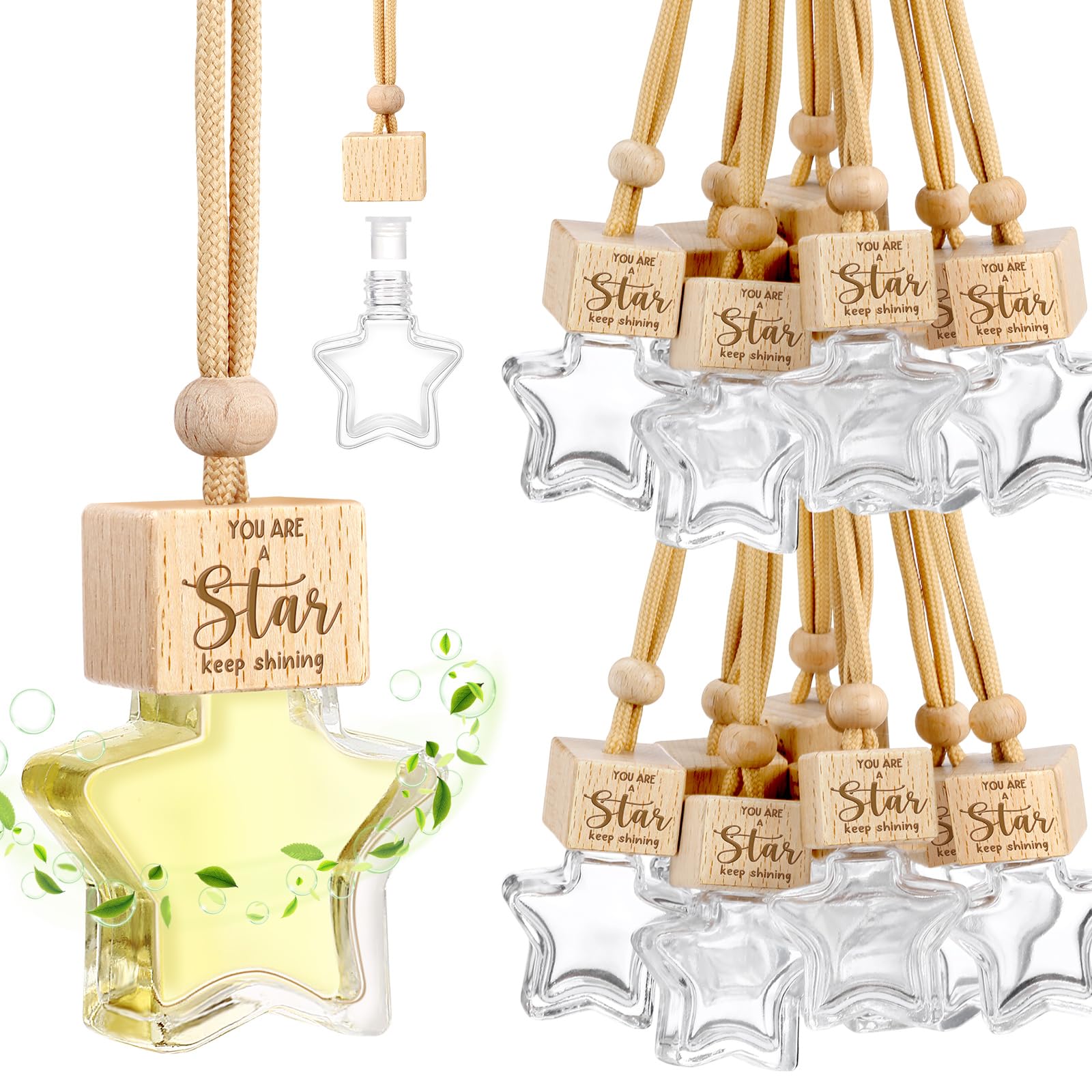 24 Pcs Appreciation Gift for Back to School Car Diffuser Air Freshener Ornament Hanging Inspirational Empty Glass Essential Oil Bottle Thank You Gift for Students Teacher Nurse Employee(Star,24 Pcs)