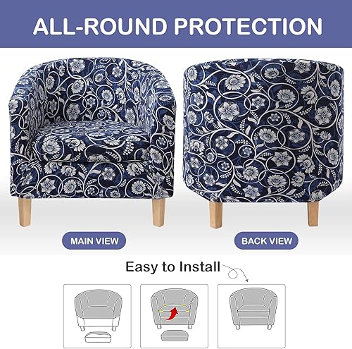 Miniatura 4 de hyha Slipover para silla de bañera estampada de 2 piezas con funda de cojín, funda elástica extraíble para silla de club IKEA Tullsta, funda