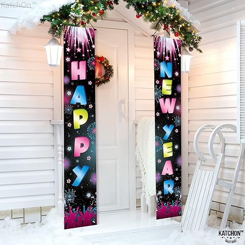 Miniatura 9 de KatchOn, Cartel de feliz año nuevo para puerta, 72 x 12 pulgadas, colorido cartel de feliz año nuevo, suministros de fiesta de Año Nuevo de neón