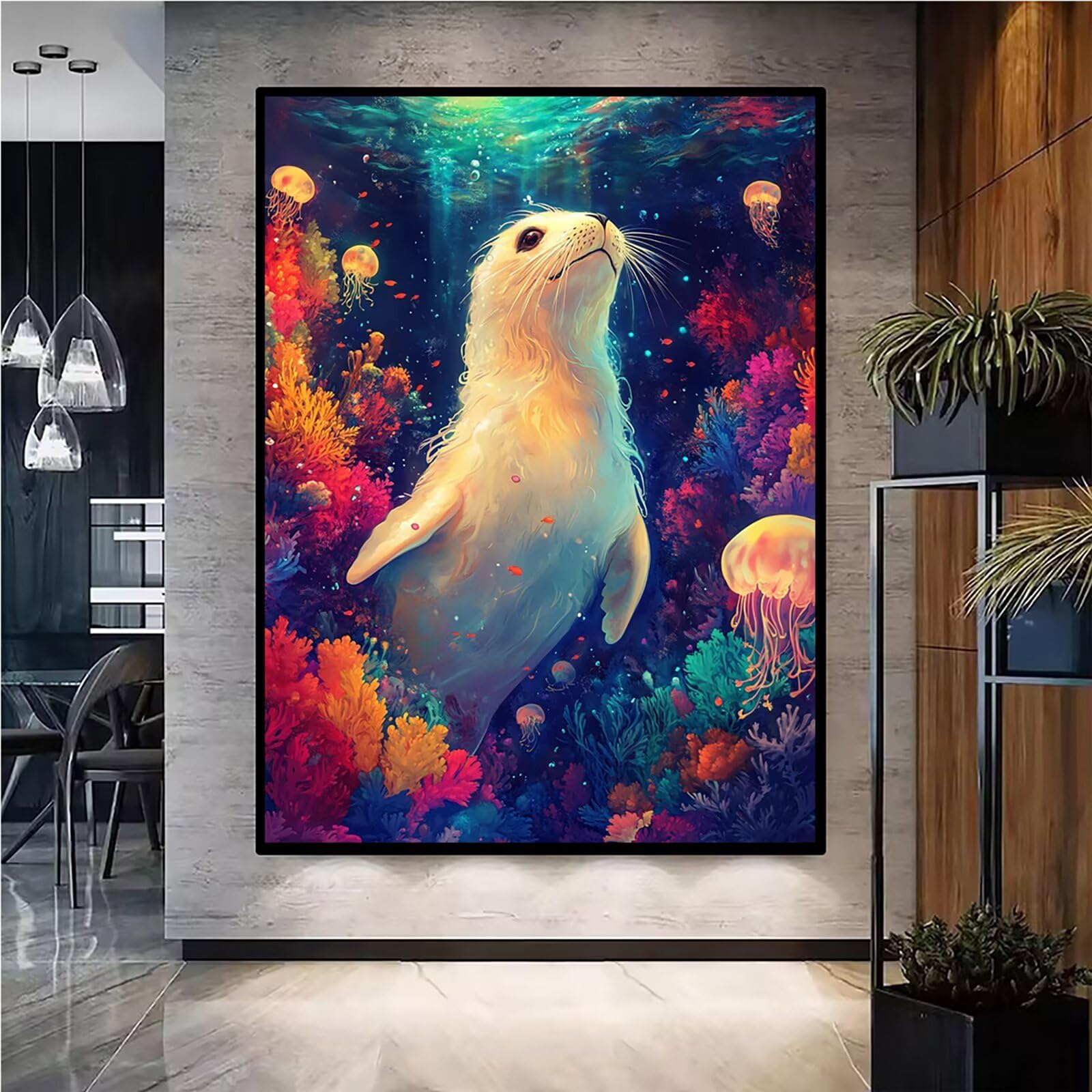 Diamond Painting Kit Completo, Diamond Painting Lontra, 5D Quadrato Pittura Diamante Kit Manualidades Adultos DIY Diamantini Crystal Art Disegni Ricamo Punto Croce Artigianale, 60x90cm Corallo j0-981
