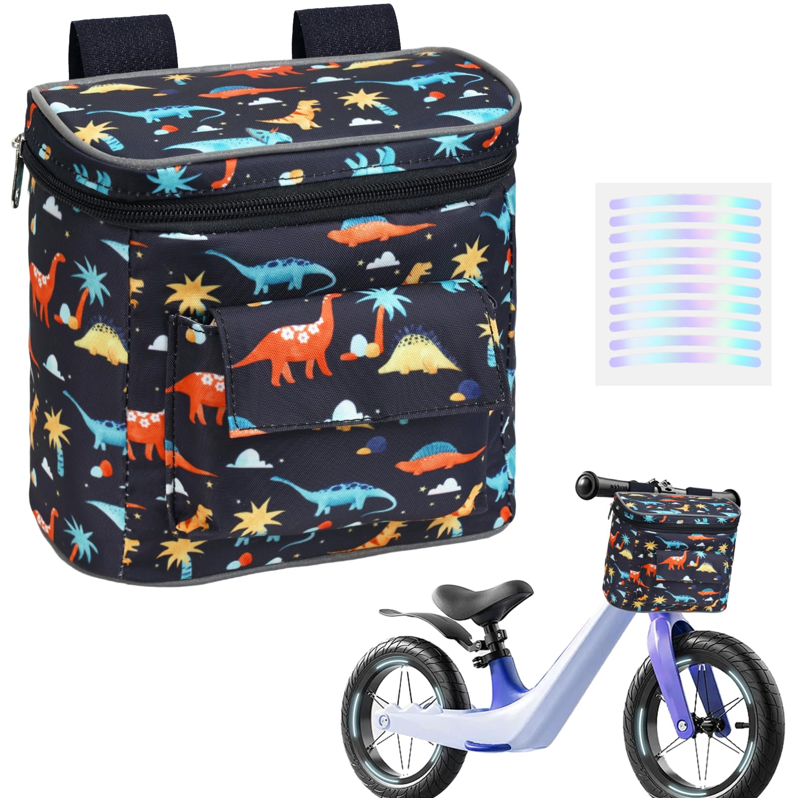 LOCAL LION Kids Bike Basket, Bike Handlebar Bag, Waterresistant Bicycle Basket, Thickened Bicycle Front Bag For Children's Balance Bike Tricycle Scooter, Blue Black-T. rex — image 1
