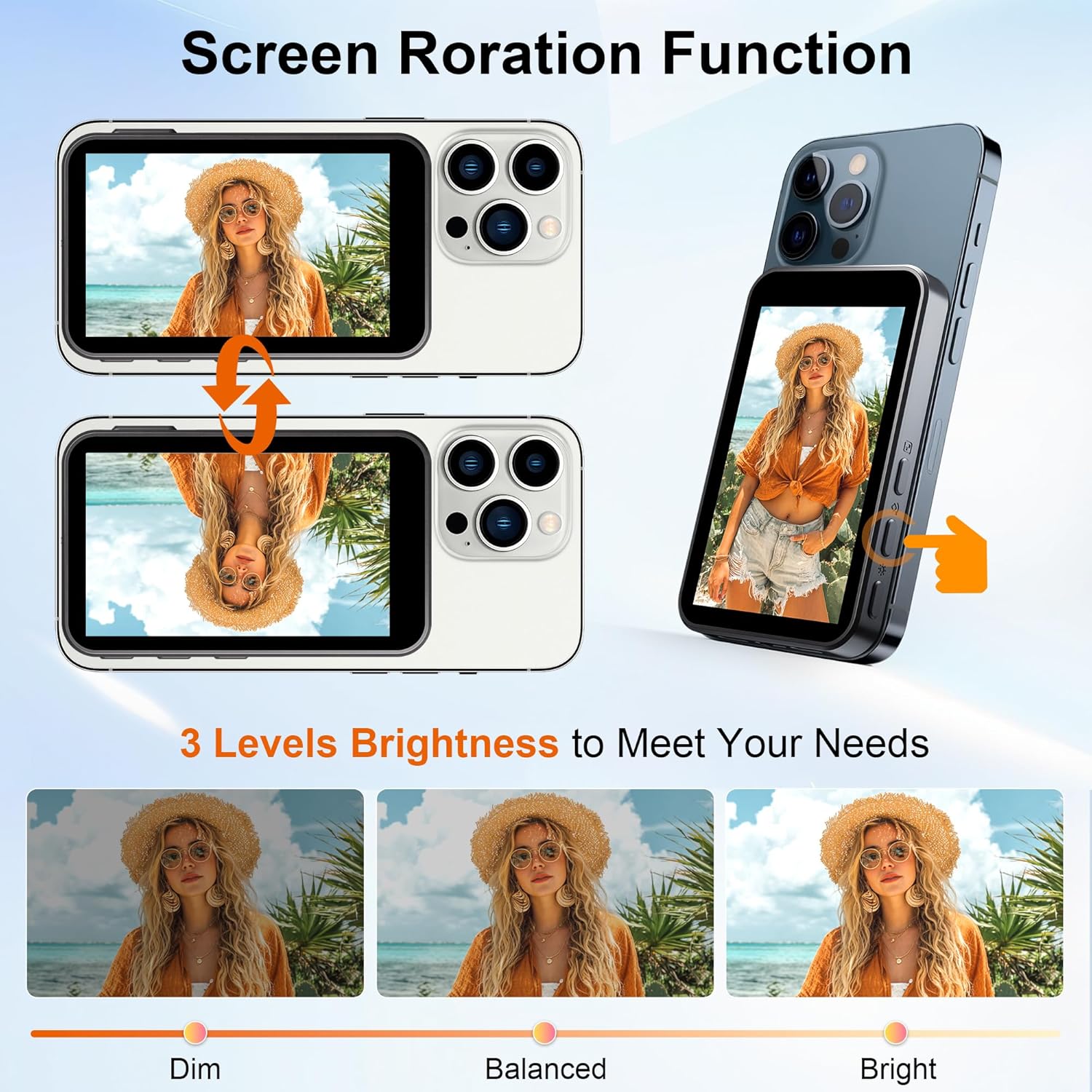 Phone Vlog Selfie Monitor Screen Wireless Magnetic Back Camera Monitor 4K 30fps Bluetooth Remote No Delay Rear Camera for Selfie Vlog Live Stream,