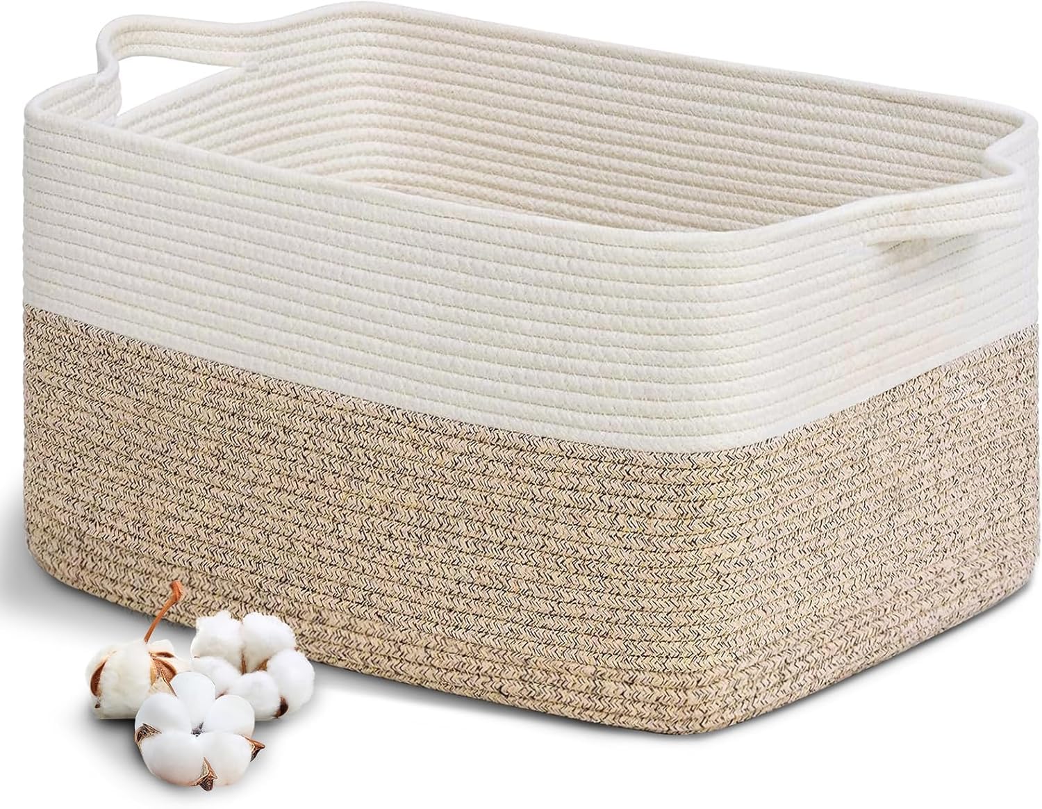 Cesto Ropa Sucia Trenzado de Algodón, 63L Cesto Colada con Asa, D55 x H30 CM Plegable Cestas de Lavandería, Cesta de Almacenamiento Grande, para Lavadero Habitación Infantil Salon Bañ(Marrón)