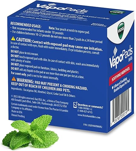 Miniatura 7 de Vicks VapoPads 20 unidades  Almohadillas de vapor de mentol calmantes para humidificadores vaporizadores vaporizadores sin agua y enchufes VSP-19