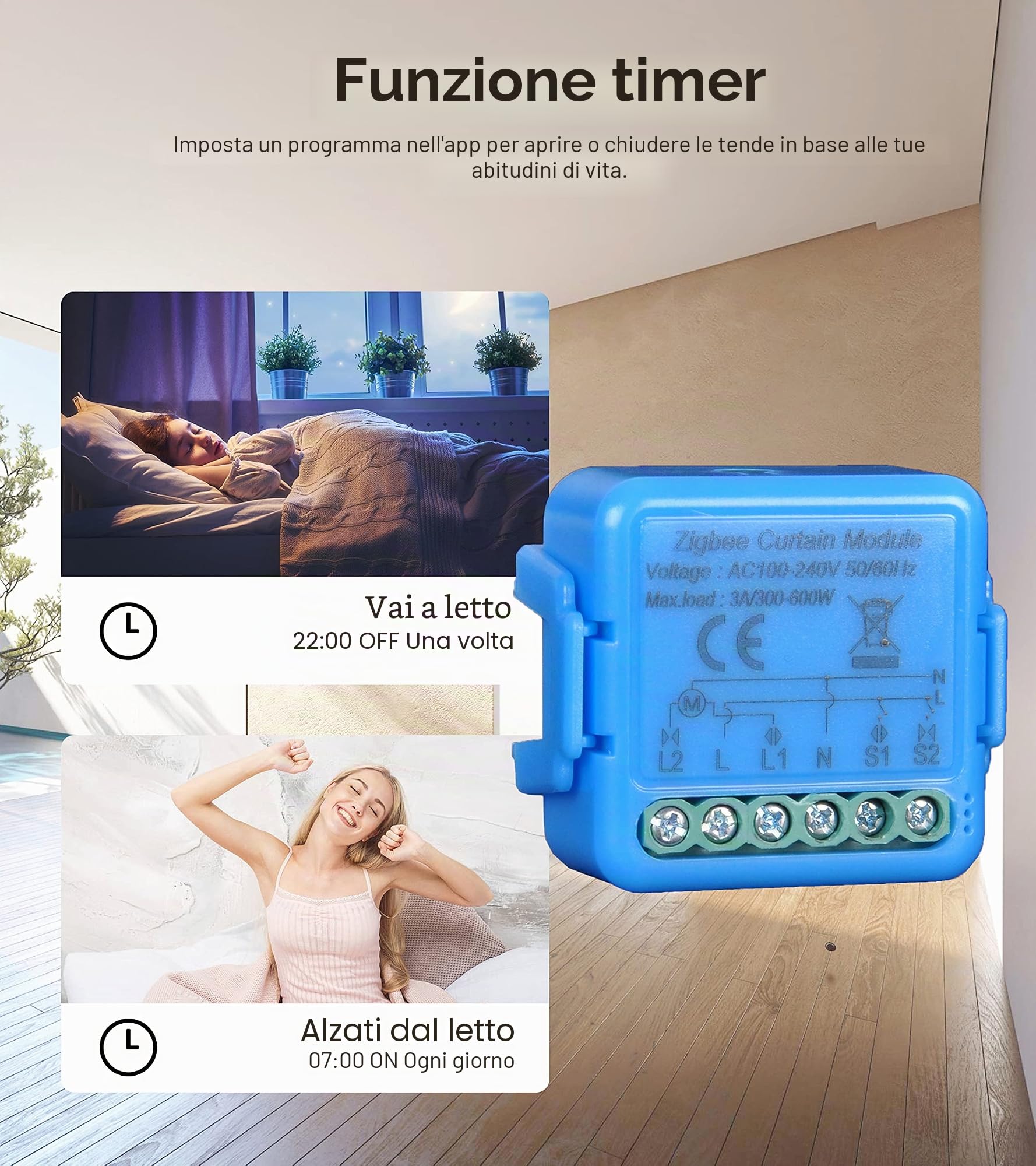 Yueyang Interruttore Tapparelle zigbee, Interruttore Tattile per Tapparelle Elettriche, Controllo Vocale con Alexa e Google Home, Controllo App Smart Life, Timer Switch 300W (Blu)