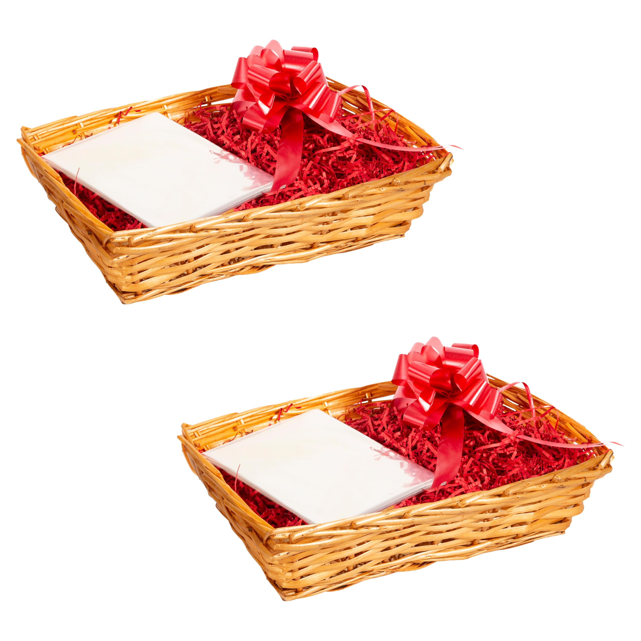 2PCS Honey Wicker Hampers DIY Gift Basket Hamper Kit Shredded Paper Cello Wrap Pull Bow (Red)