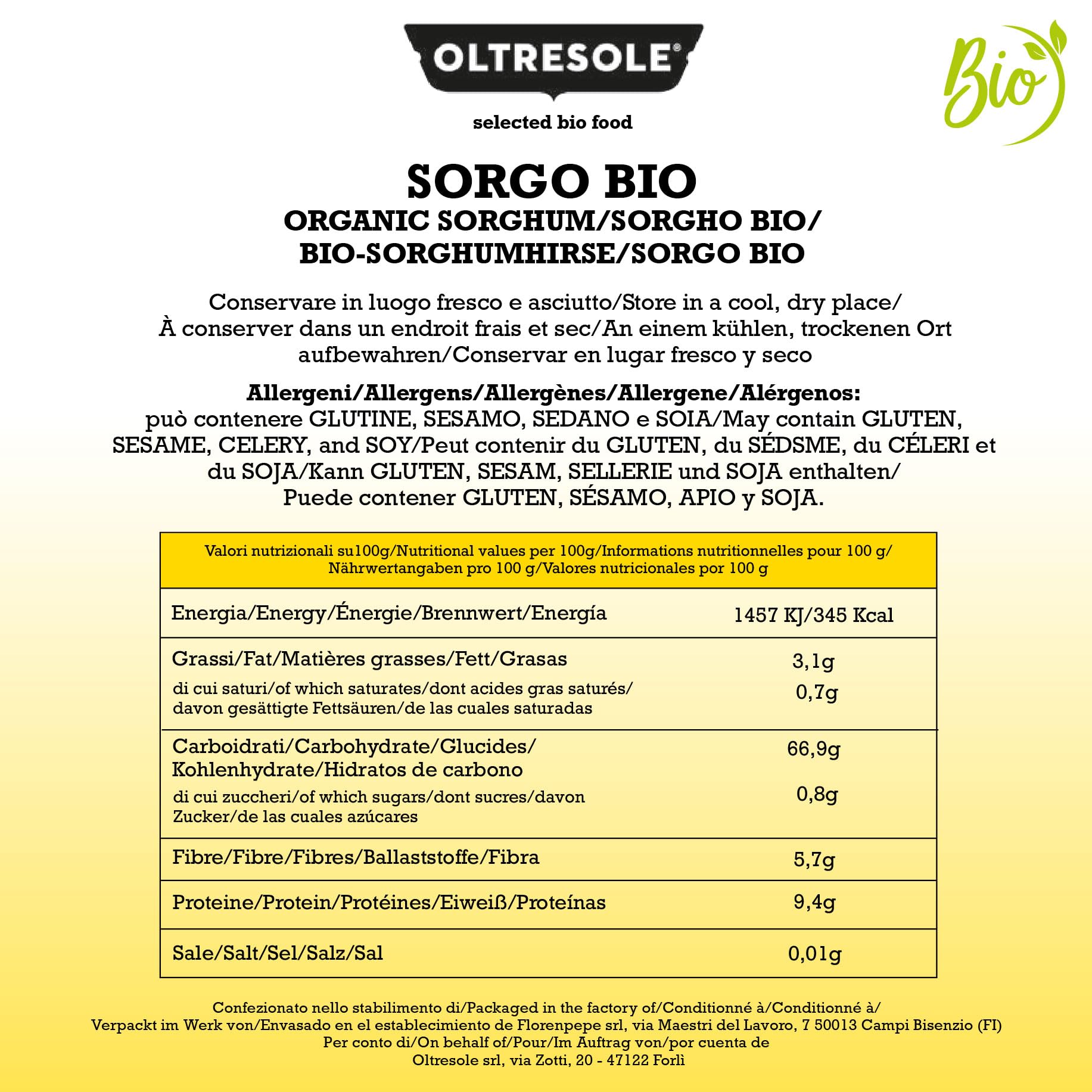 Oltresole, Sorgo Blanco Decorticado Ecológico 1 Kg, Grano Crudo, Producido en Italia por Agricultura Ecológica, Pack Ideal para Familias