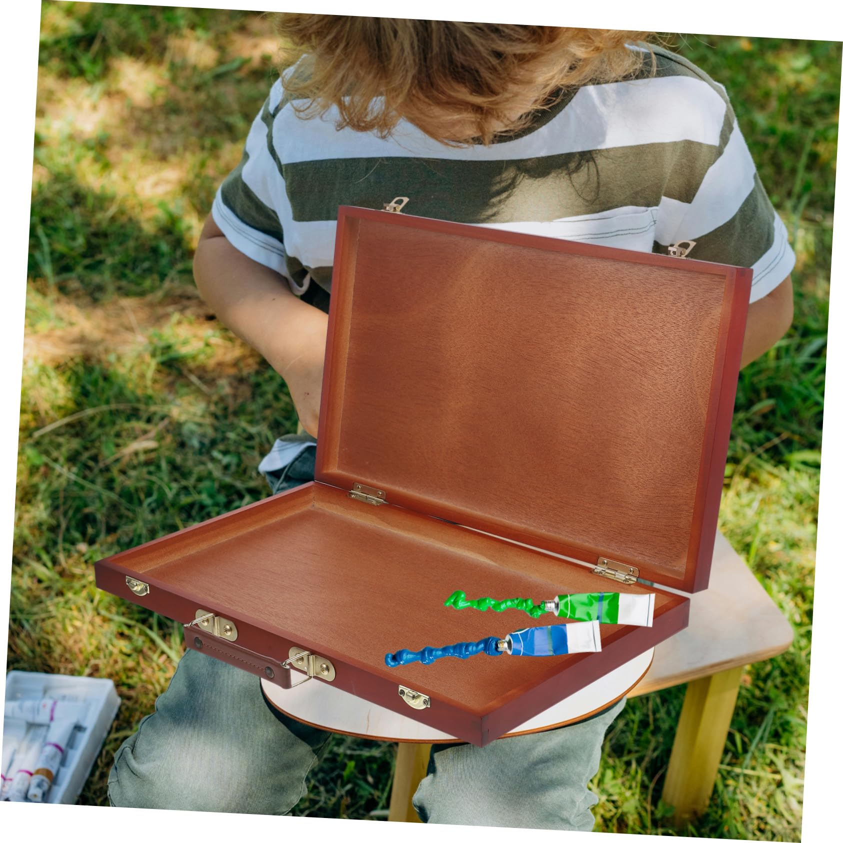 Hemobllo Boîte à Outils De Peinture Multifonctionnelle en Bois pour Artistes, Couleur Noyer, Portable Et Légère, pour Rangement Pigments Et Crayons, Utilisation Scolaire Et Atelier d'art