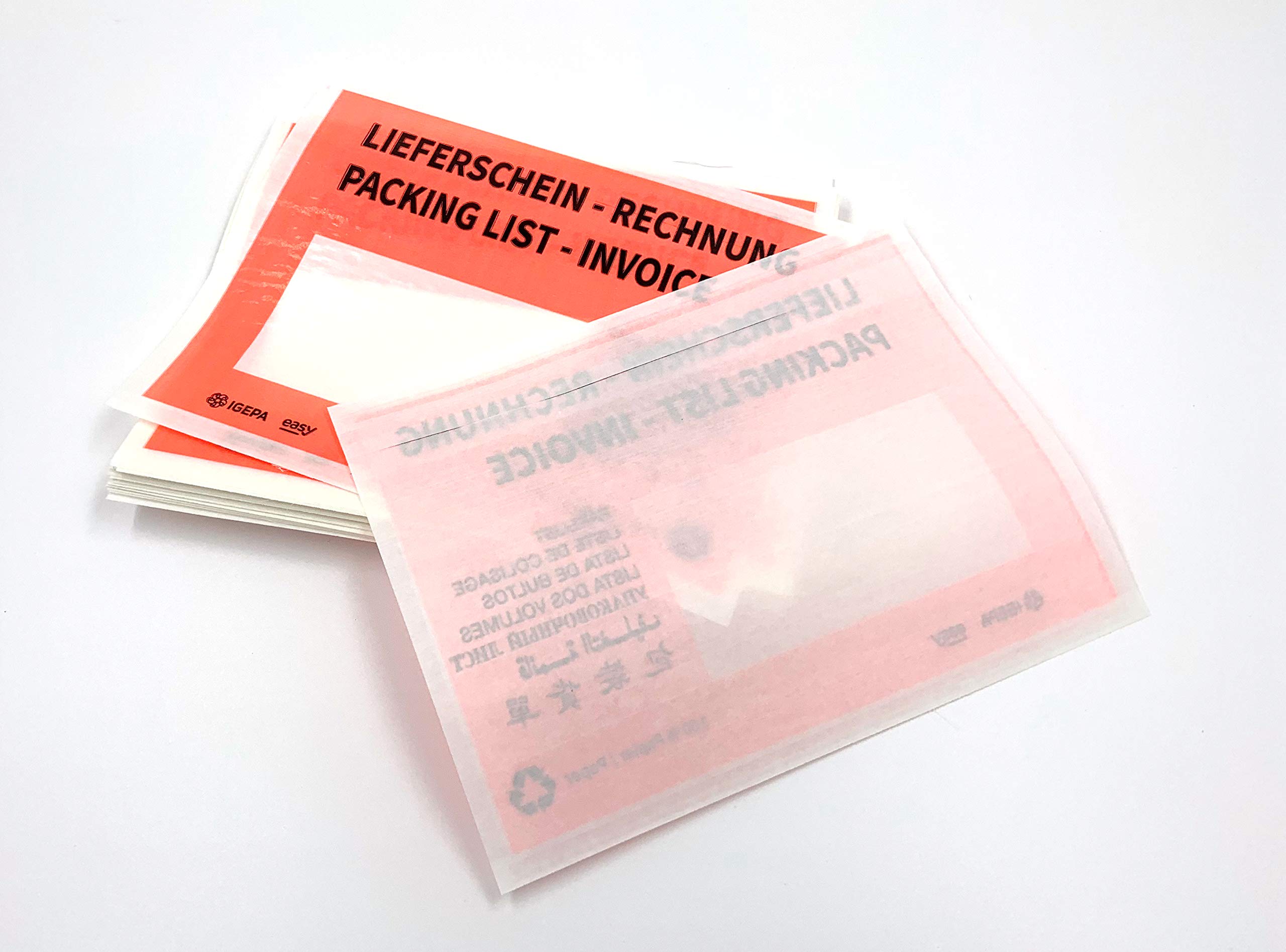 Sobres rojos de papel de pergamino portadocumentos, para facturas de envío, recibos de entrega, devoluciones & Co - 250 unidades de fundas autoadhesivas - dimensiones 175 x 130mm