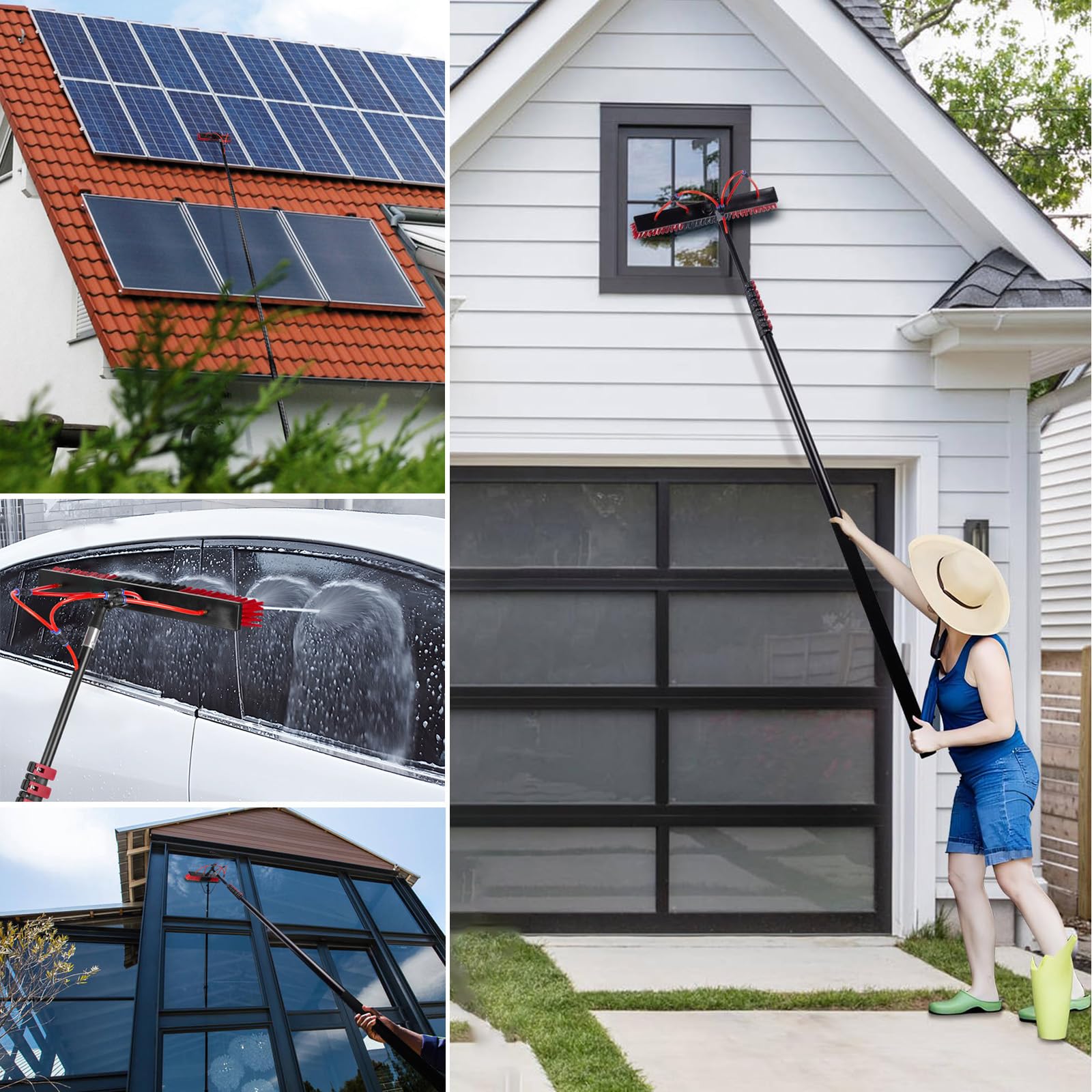 Genérico Cepillo telescópico para Ventanas de 3,6-10,8 m con alimentación de Agua para techos, limpiapaneles solares, Kit con dispensador de jabón, para Camiones, Barcos, autobuses y Coches