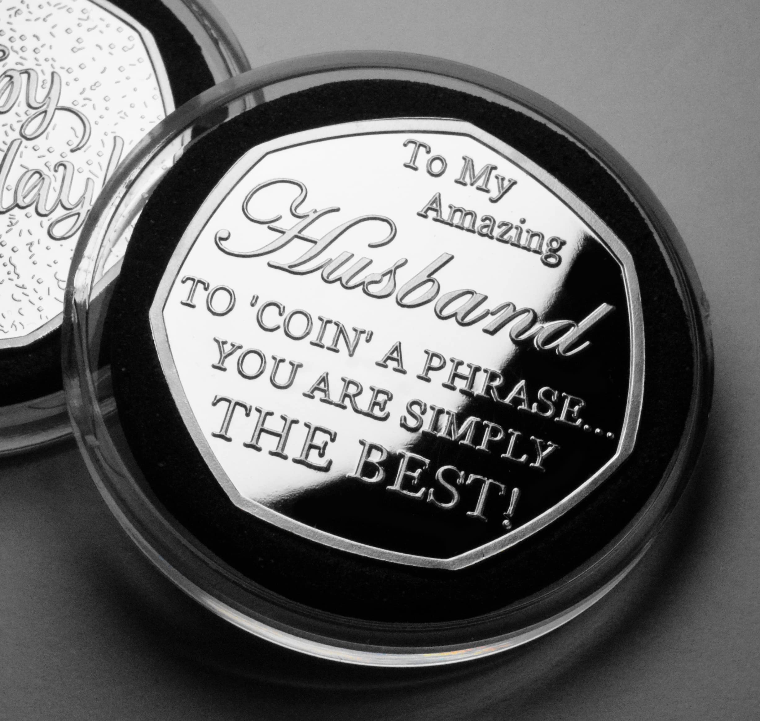 The Commemorative Coin Company Happy Birthday Commemorative in Capsule - To My Amazing Husband. 'Coin a Phrase'. Gift/Present. Silver. From Wife/Partner