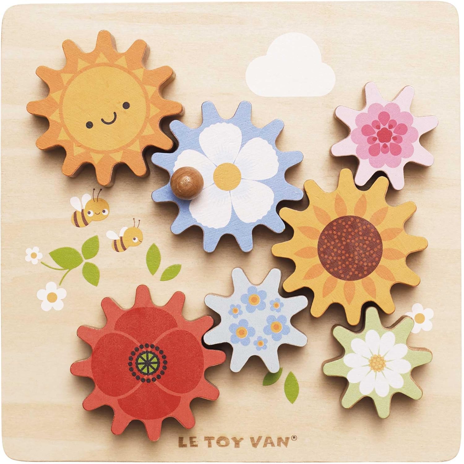 Le Toy Van - Petilou Wooden Educational Montessori Gears & Cogs 'Busy Bee Learning' Toy, Sensory Activity Toy For Toddlers Age 1 Year Old + Multi