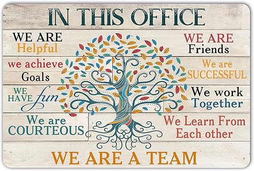 HYBLOM In This Office We Are A Team - Arte de pared inspirador positivo moderno de metal para decoración de 8 x 12 pulgadas