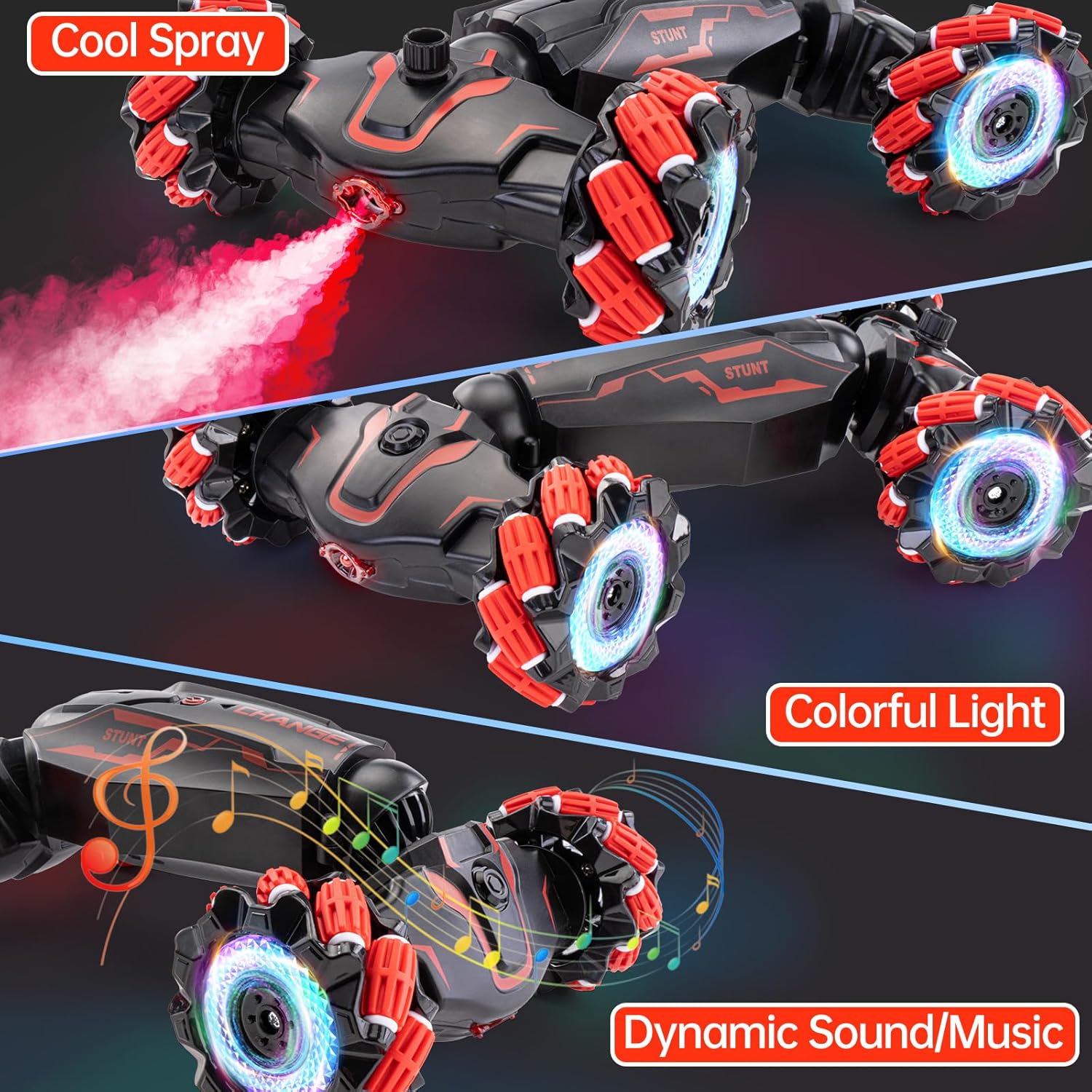 Gesture Sensing RC Stunt Car, 2.4 GHz 4WD Remote Control Car 360° Rotate Transform Off-Road Drift RC Cars with Cool Lights Music, Ideal Presents for Boys Girls for Birthday (Red) - Image 5