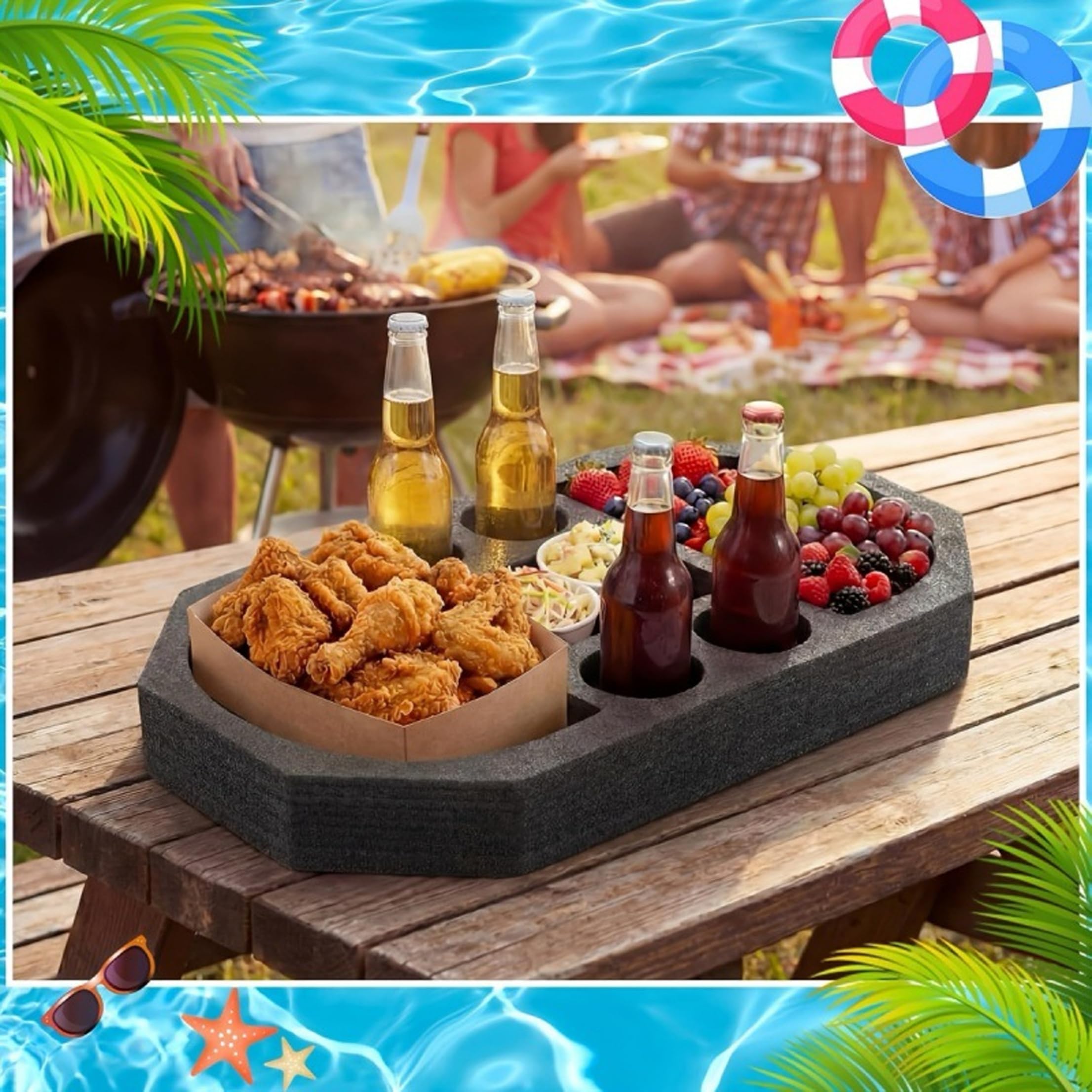 Table Flottante pour Piscine, 2 pièces, avec Porte-gobelets, Porte-gobelets flottants de 15 Pouces
