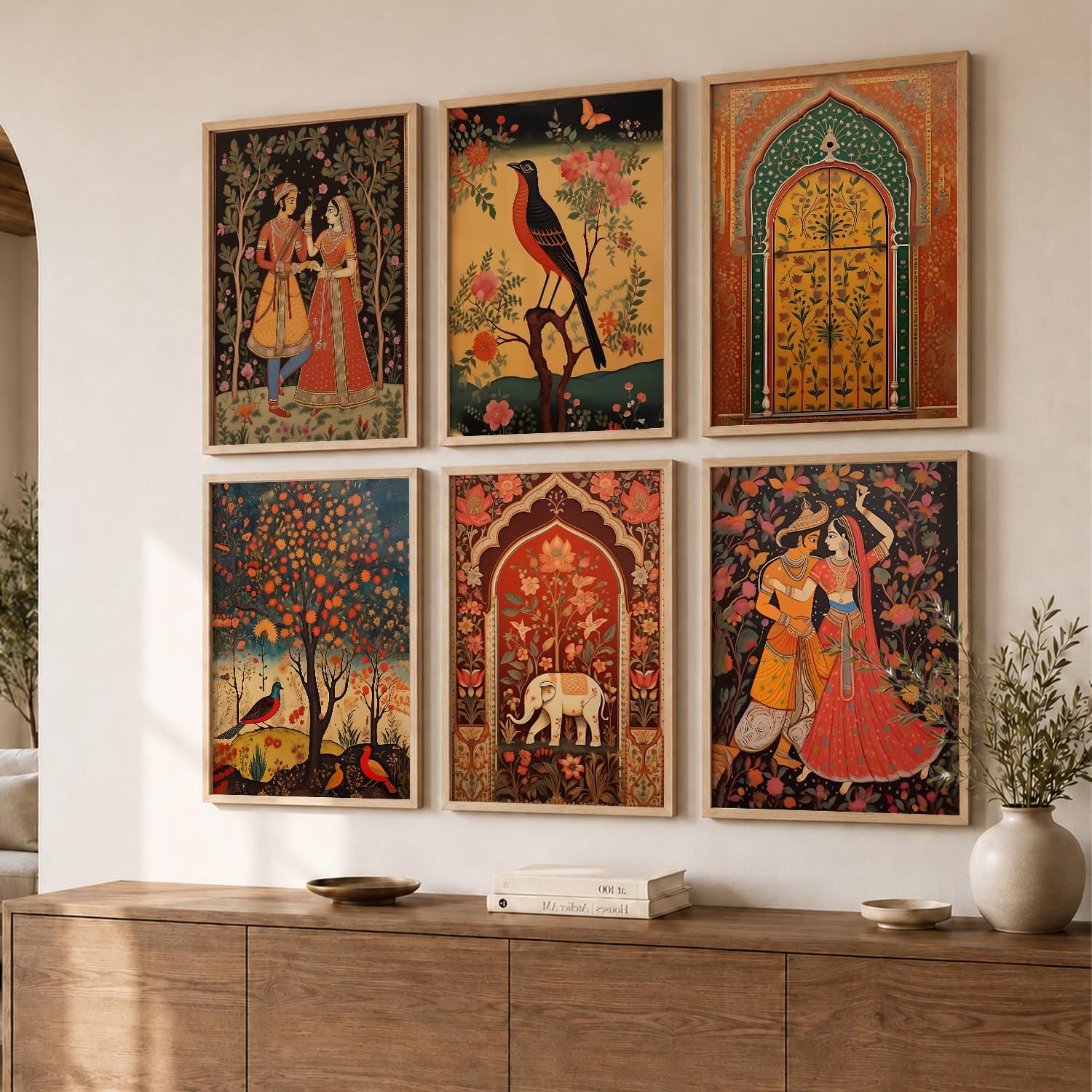 Kotart Madhubani Wall Art - 6 Framed Paintings -6 Kotart Madhubani Wall Art - 6 Framed Paintings -6