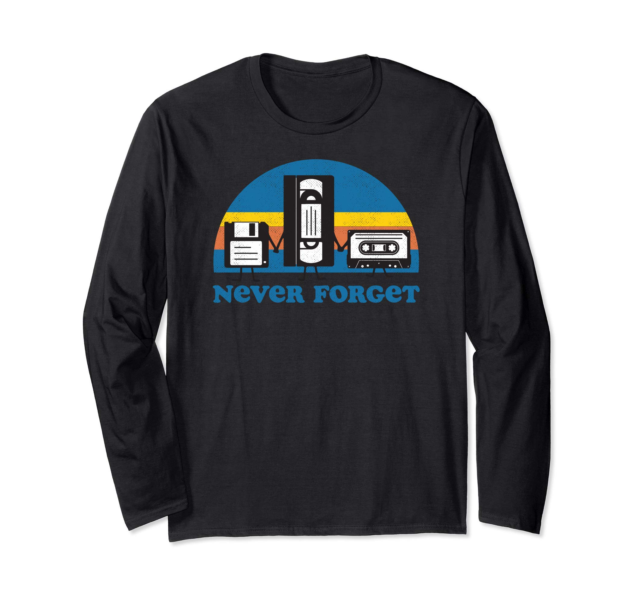 QwerteesNever Forget Funny Floppy Disk VHS Casette Tape 90s 80s Long Sleeve T-Shirt
