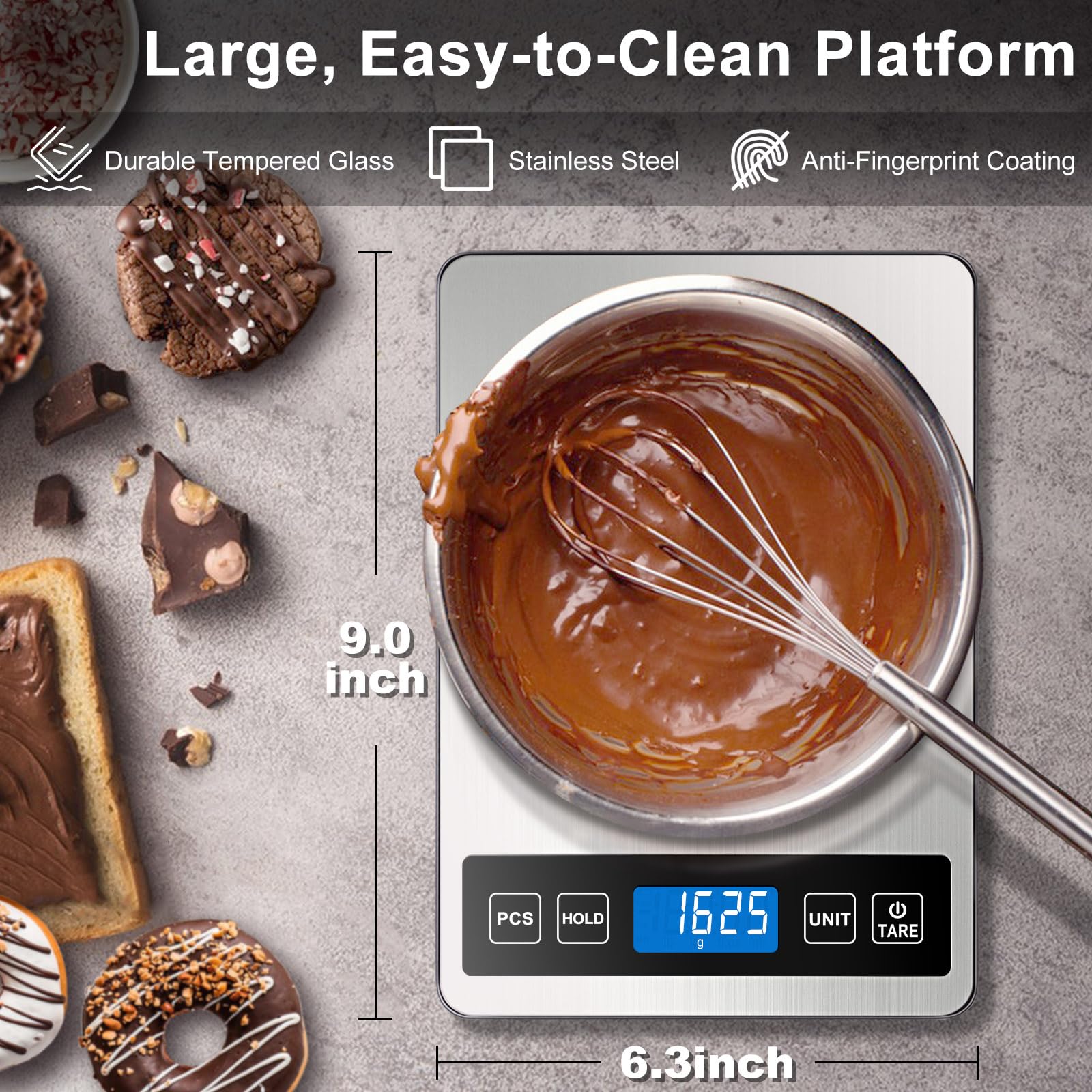 Fuzion Fuzion Food Scale, 1g/0.1oz Digital Kitchen Scale - 22lb, 7 Units, Tare & PCS, Rechargeable Power, Tempered Glass & Stainless Steel - Food Weight Scale Grams and Ounces for Cooking, Baking in use
