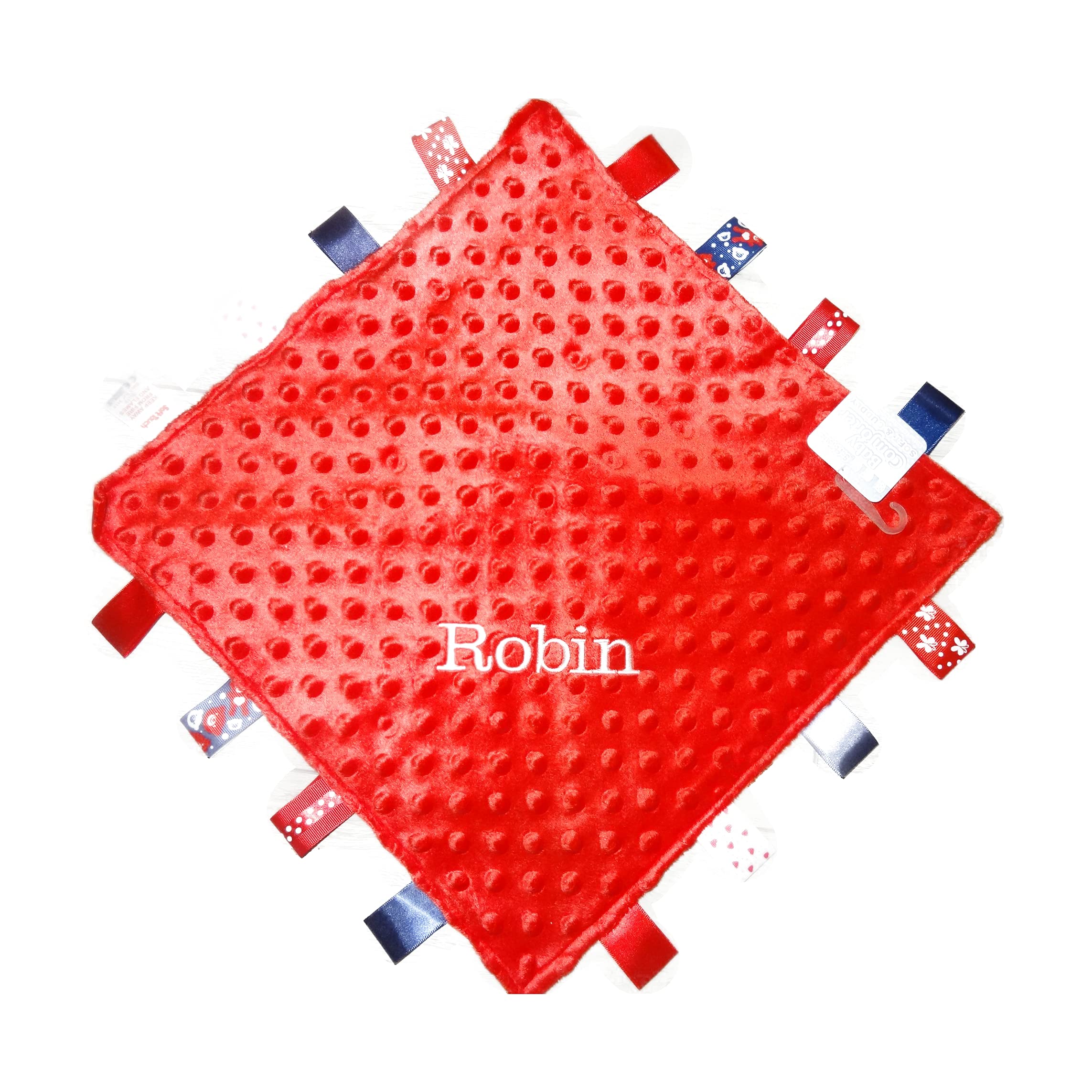 Mybrand Red Personalised Taggy Blanket - Beautifully Embroide Gift - Any Text You Wish - Free Post - Quick