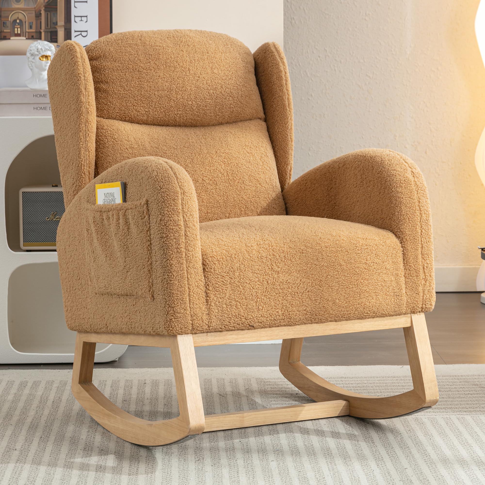 Glider Rocking Chair Modern Teddy Fabric Nursery Rocking Chair