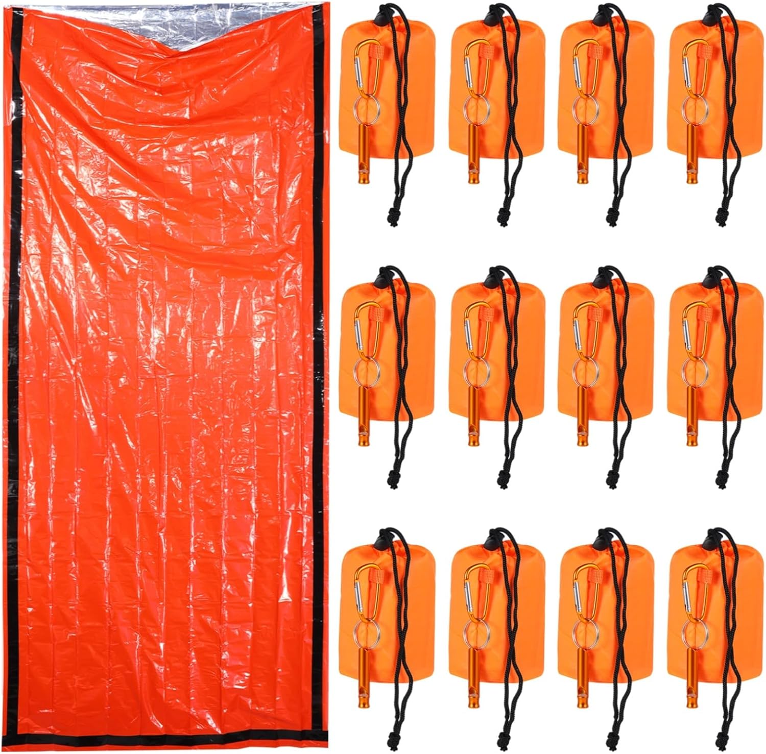 with Whistle, Survival Portable Bivvy Sack, Lightweight Survival Bag Emergency Supplies for Outdoor Camping Hiking Climbing, 12 Sets Emergency Waterproof Sleeping Blanket