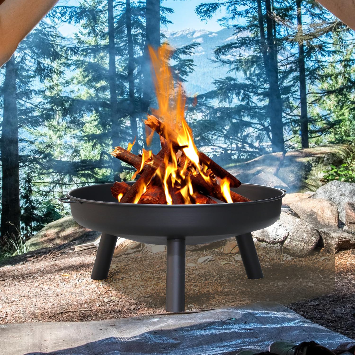 Braciere grande, braciere in ferro con manici | Braciere di alta qualità per esterni, diametro 82,5 cm, per balcone, cortile, prato, foresta, camino, terrazza, campeggio