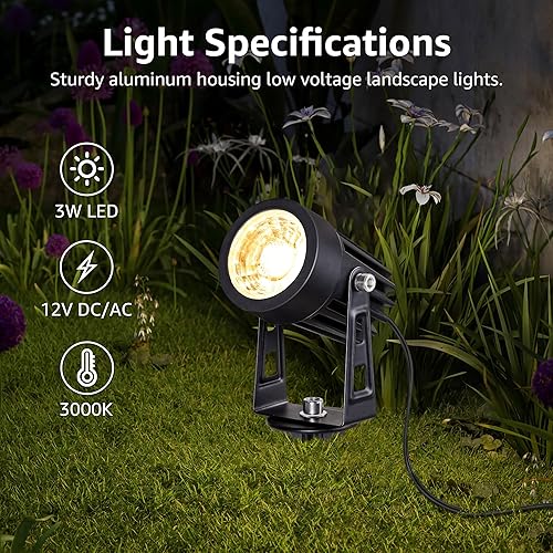 Miniatura 2 de SUNVIE Iluminación de paisaje de bajo voltaje de 3 W, focos LED de paisaje con conectores, impermeables, de bajo voltaje, luces de paisaje de 3000