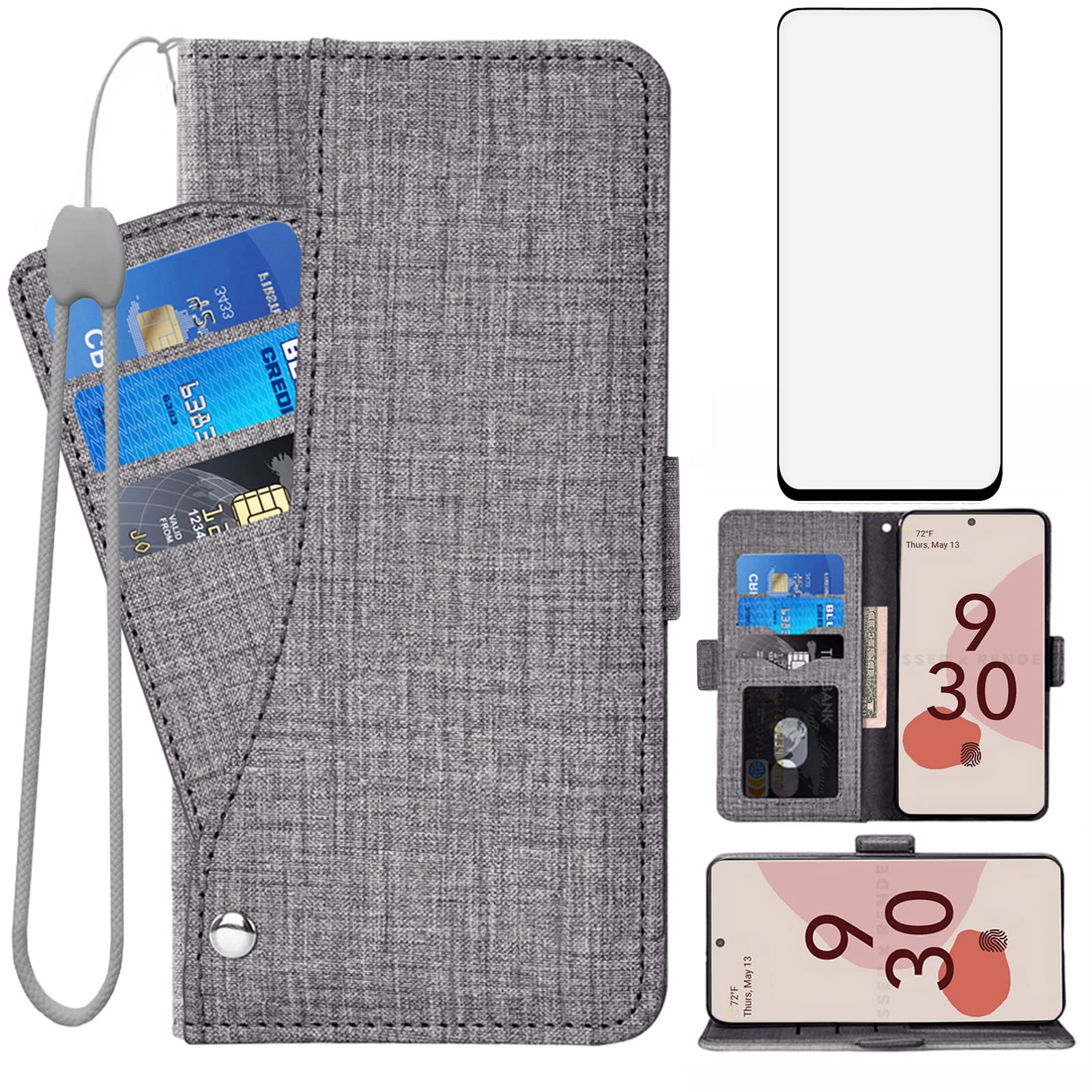 Asuwish Custodia A Portafoglio Per Google Pixel 6 Con Girasole 3D E Pellicola Vetro Temperato - Copertina In Pelle Con Porta Carte E Cinturino - Rosa Oro - 5