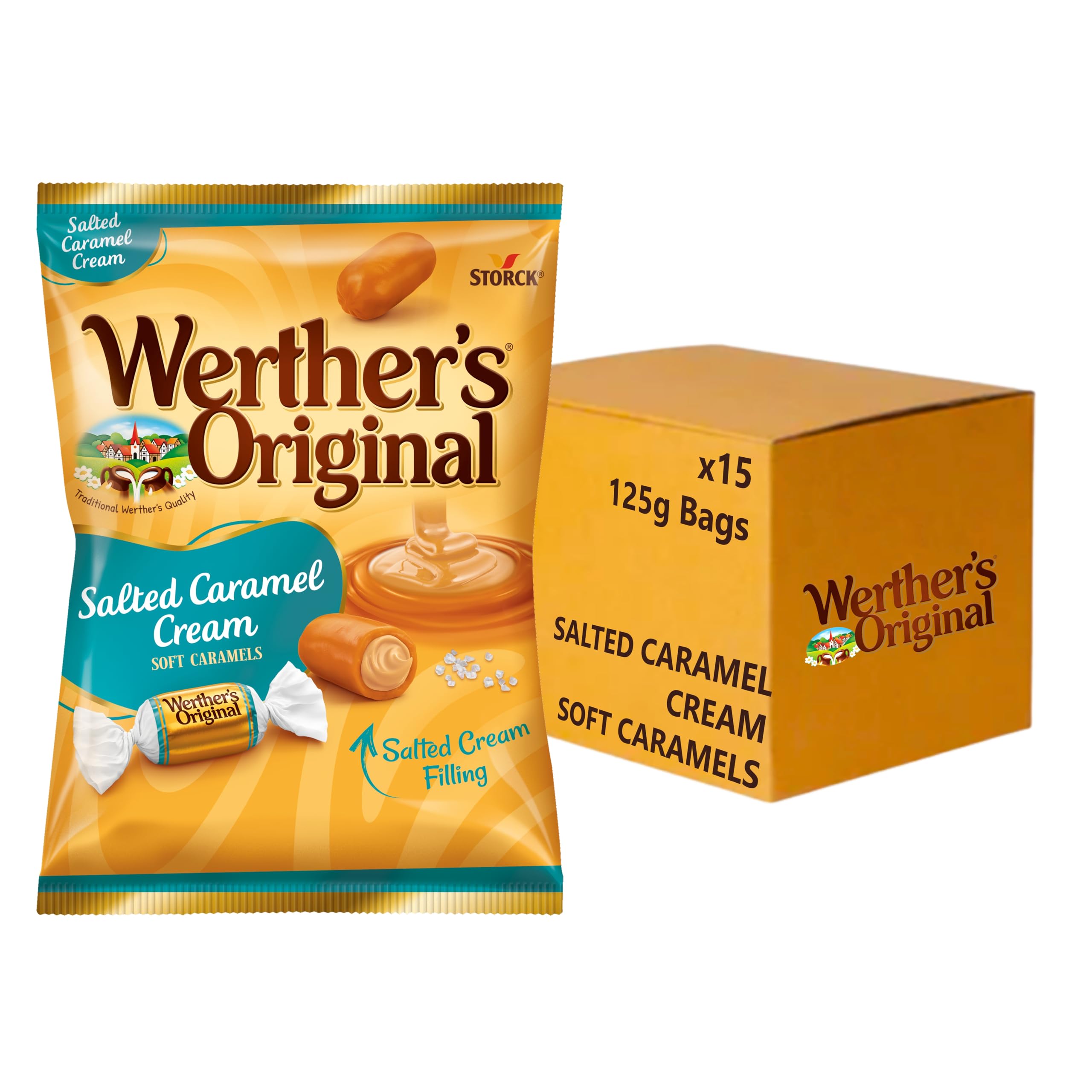 Werther's Original Salted Caramel Soft Cream Caramels – Sweet & Salty Chewy Sweets, Individually Wrapped, 125 g (Pack of 15)