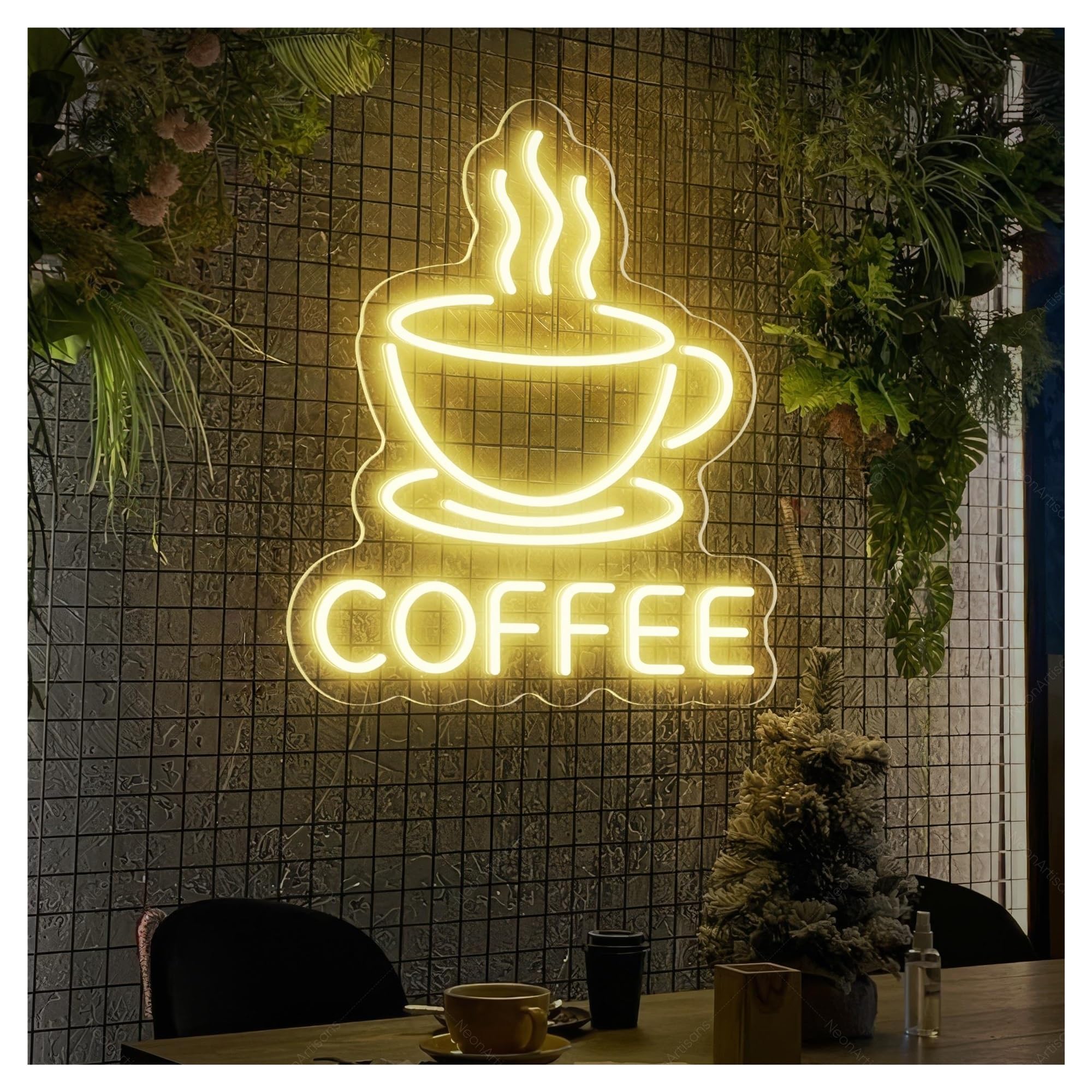 RONGCH Hanging Art Neon Signs Coffee Cup Neon Sign, Suitable for Kitchen Decor with Brightness Adjustable 38cm(B)