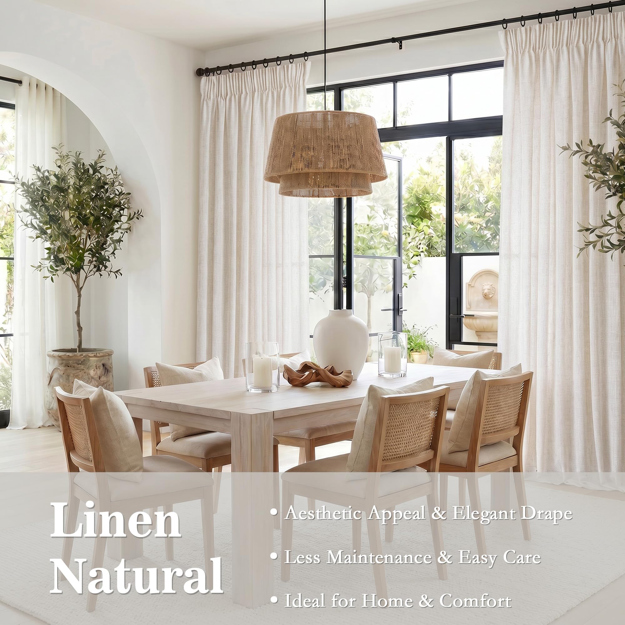 MYSKY HOME Cortina semitransparente con aspecto de lino, cortina con cinta fruncida, para salón, lino, 140 x 235 cm