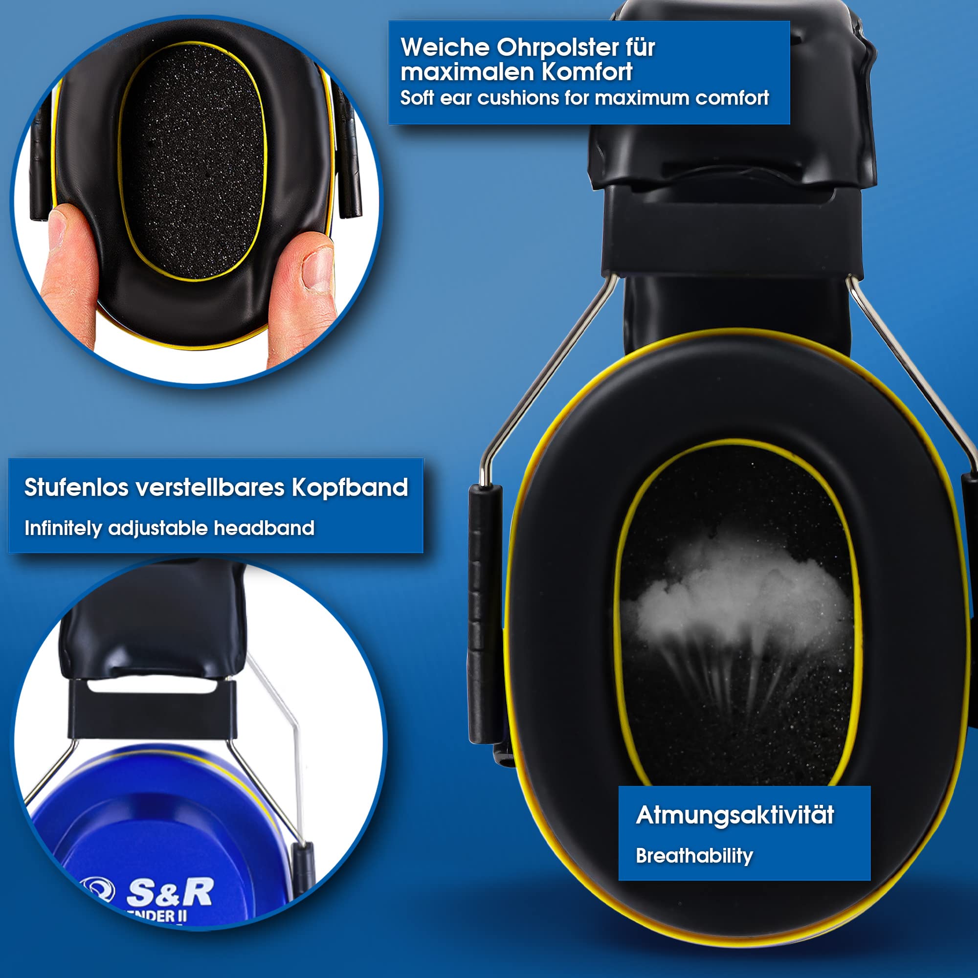 S&R DEFENDER I nauszniki ochronne, profesjonalna ochrona słuchu SNR 29,8 dB, skuteczna izolacja głośności, dla przemysłu, prywatnego użytku