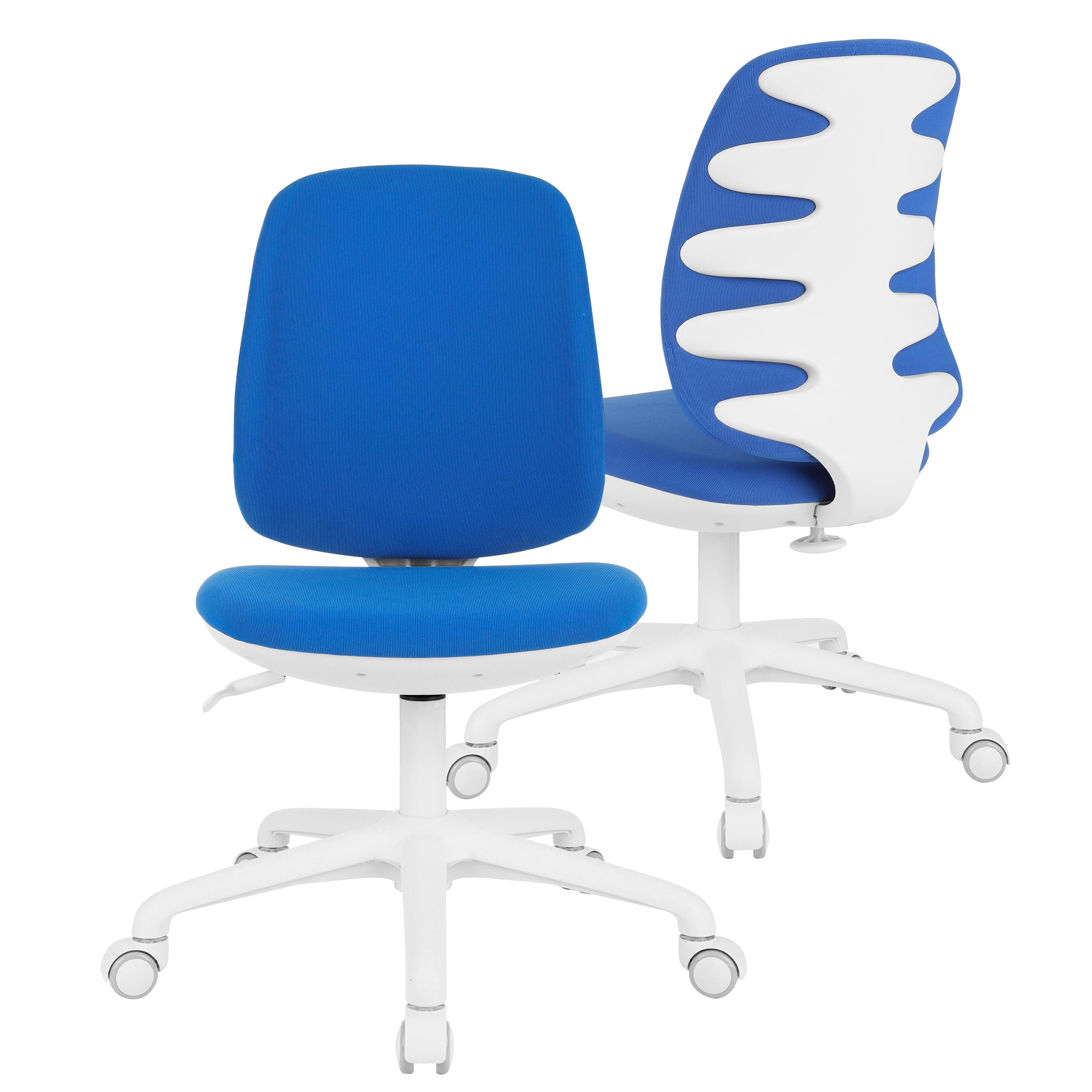 Drehstuhl für Kinder und Jugendliche Active White, Rückenlehne mit Tiefenverstellung, ergonomische Rillen an der Rückenlehne, maximale Belastung bis 150 kg, korrekte Sitzhaltung. (White/Blue)
