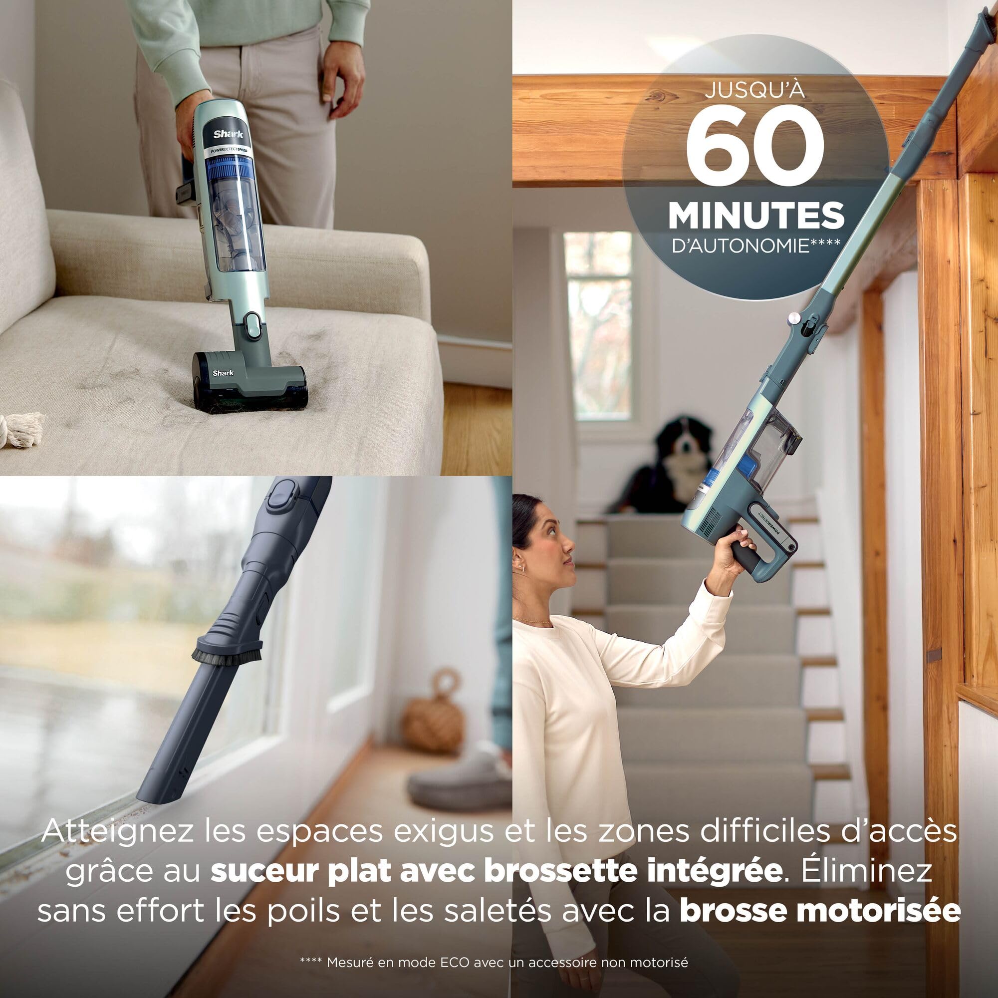 Shark PowerDetect Speed Clean & Empty, Aspirateur sans Fil, Aspiration en arrière, 60 Min d'autonomie, Station de Charge à vidage Automatique et Mini-Brosse motorisée pour Animaux IA3243FRT