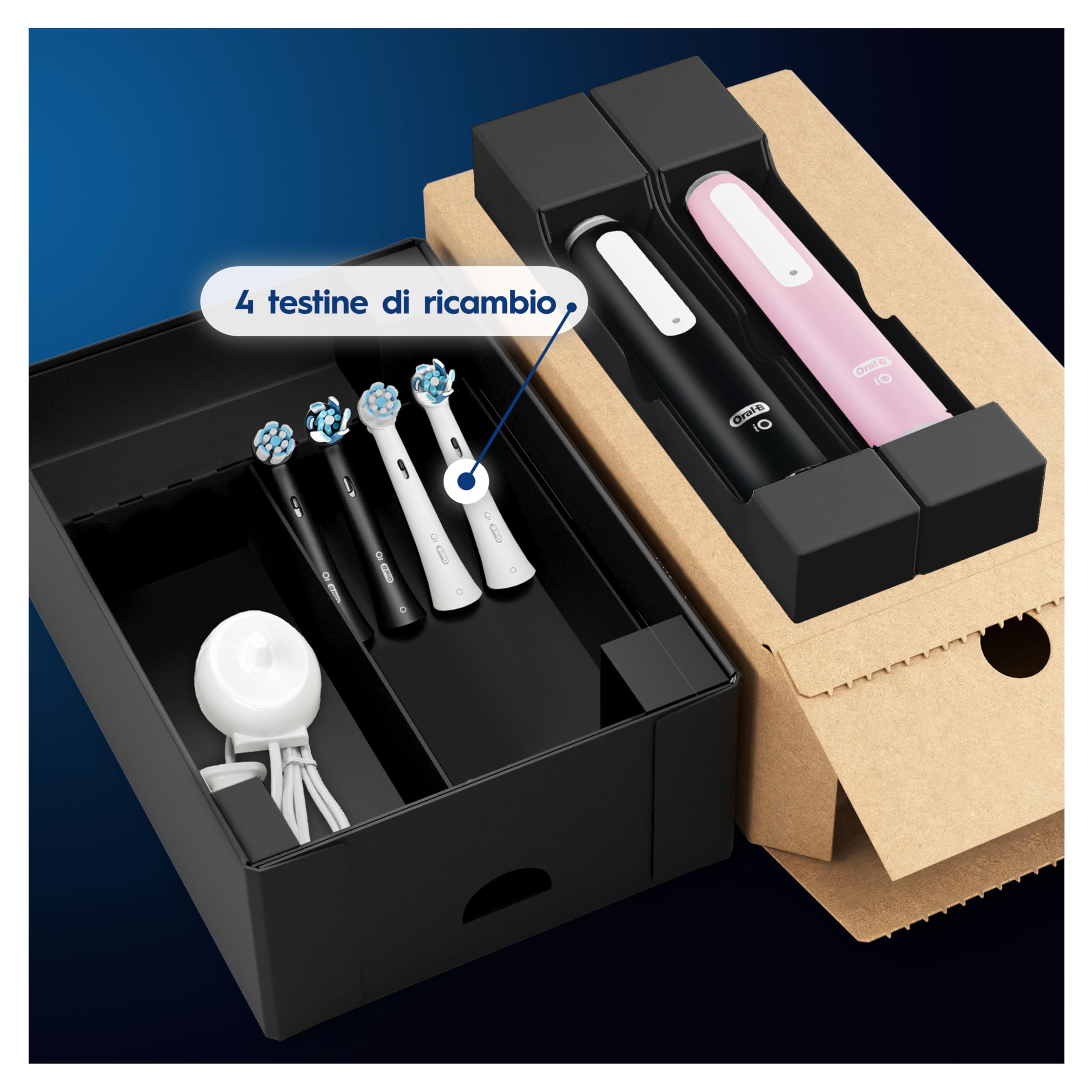 Oral-B Spazzolino Elettrico Ricaricabile iO 3 Rosa e Nero, 2 Testine di Ricambio, 1 Custodia da Viaggio, Confezione Doppia, 2 Spazzolini