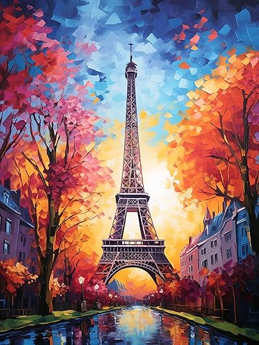 Miniatura 1 de Cuneai Kit de pintura de diamante 5D para bricolaje, torre de París, pintura redonda por números, manualidades de paisaje, bordado de cristal para