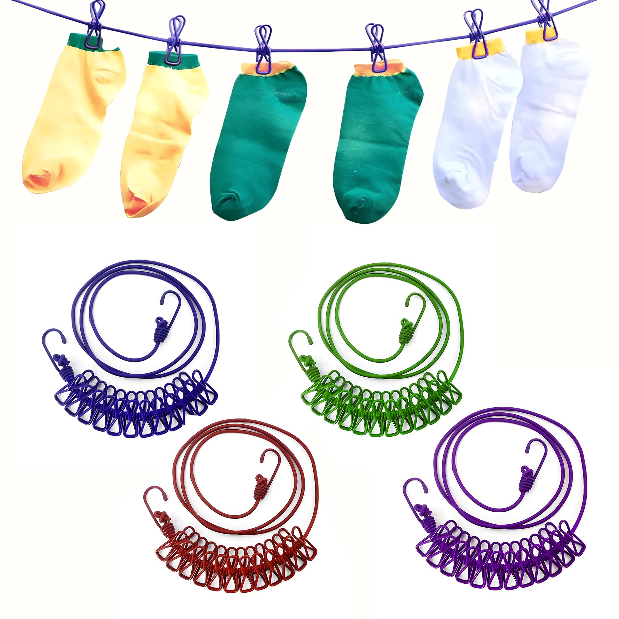 Heart Home Pack of 4 Cloth Drying Rope | Cloth Line Rope | Portable Drying Rope with 12 Clips and 2 Hooks | Drying Rope for Balcony-Garden-Terrace-Backyard-Travel-Camping | 1.8 MTR | Multicolor (B0CWLGMT3C) Amazon Price History, Amazon Price Tracker