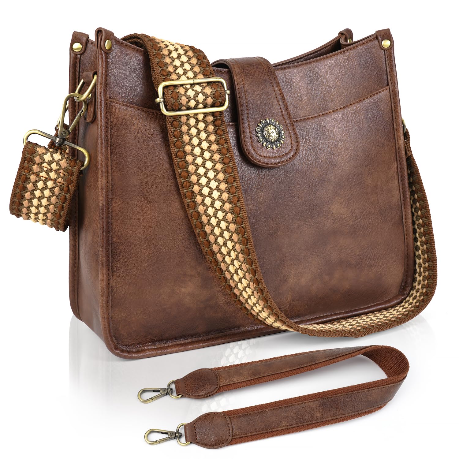VIMUTI Handtasche Damen Mittelgroß Umhängetasche schwarz Crossbody Bag mit Breiter Gurt Schultertasche Hobo Bag veganem Leder Tasche 2 Schulterriemen Kartenschlitz Reisetasche