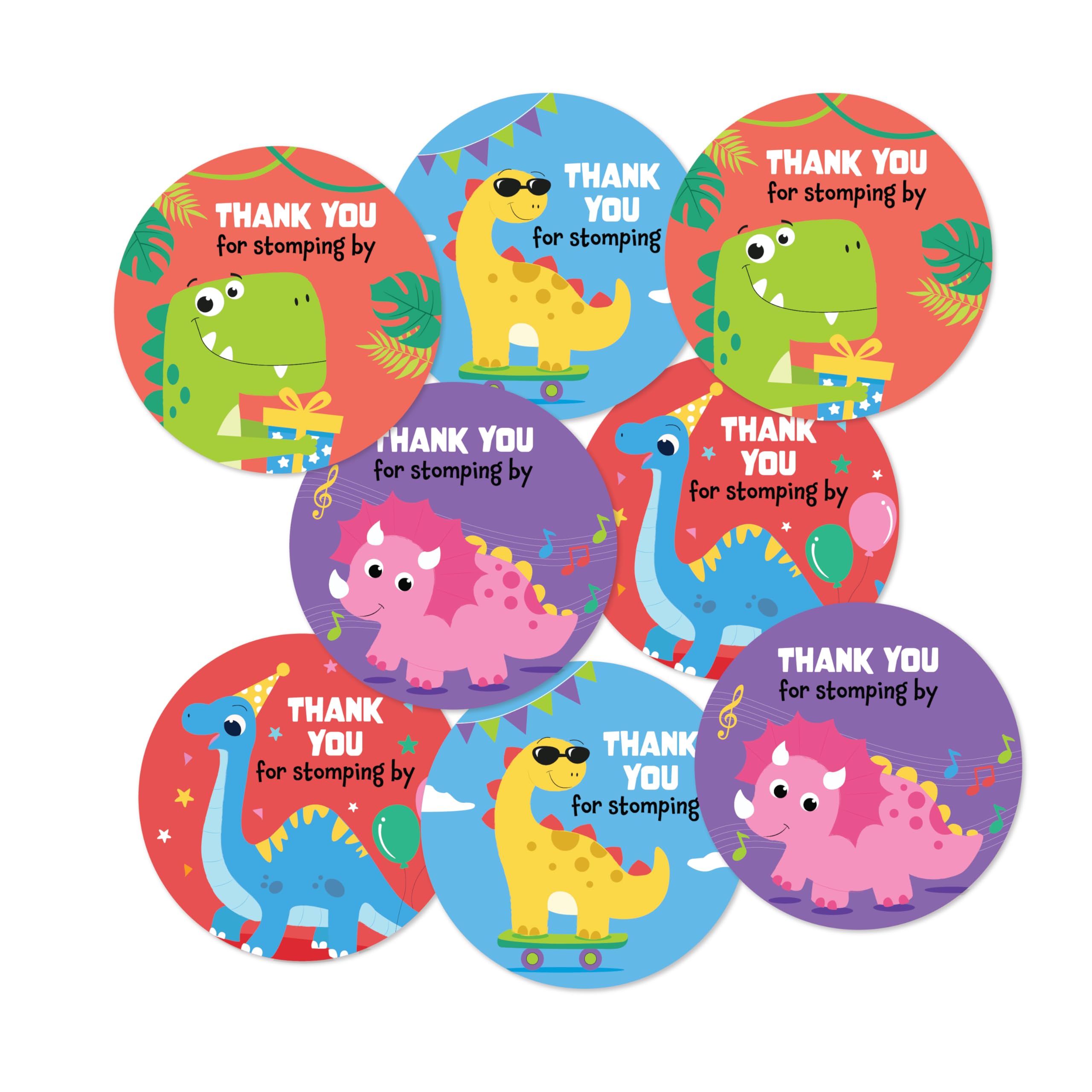 Dinosaur Theme Thank You Party Stickers, 40 Count, 2 Inches, Round, 4 Unique Designs, Matt-Finish Paper-Self-Adhesive