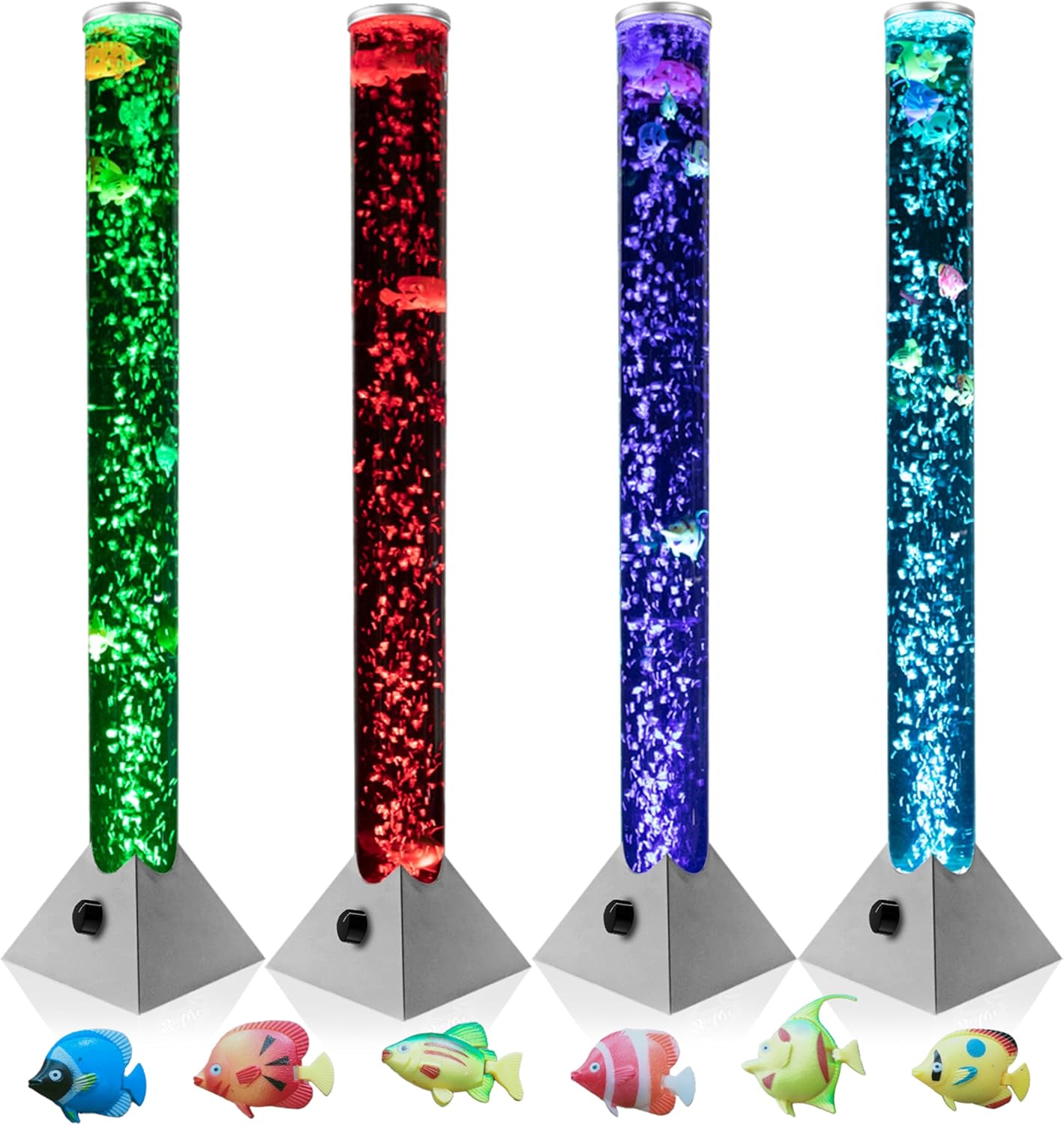 Brewish Sensory Bubble Floor Lamp with Bubble Regulator Knob | 7 Color Changing LED Mood Night Light | Artificial Fish Tank for Autism | Fake Aquarium Lamp | Gift for Kids & Adults | Silver - 3 Feet