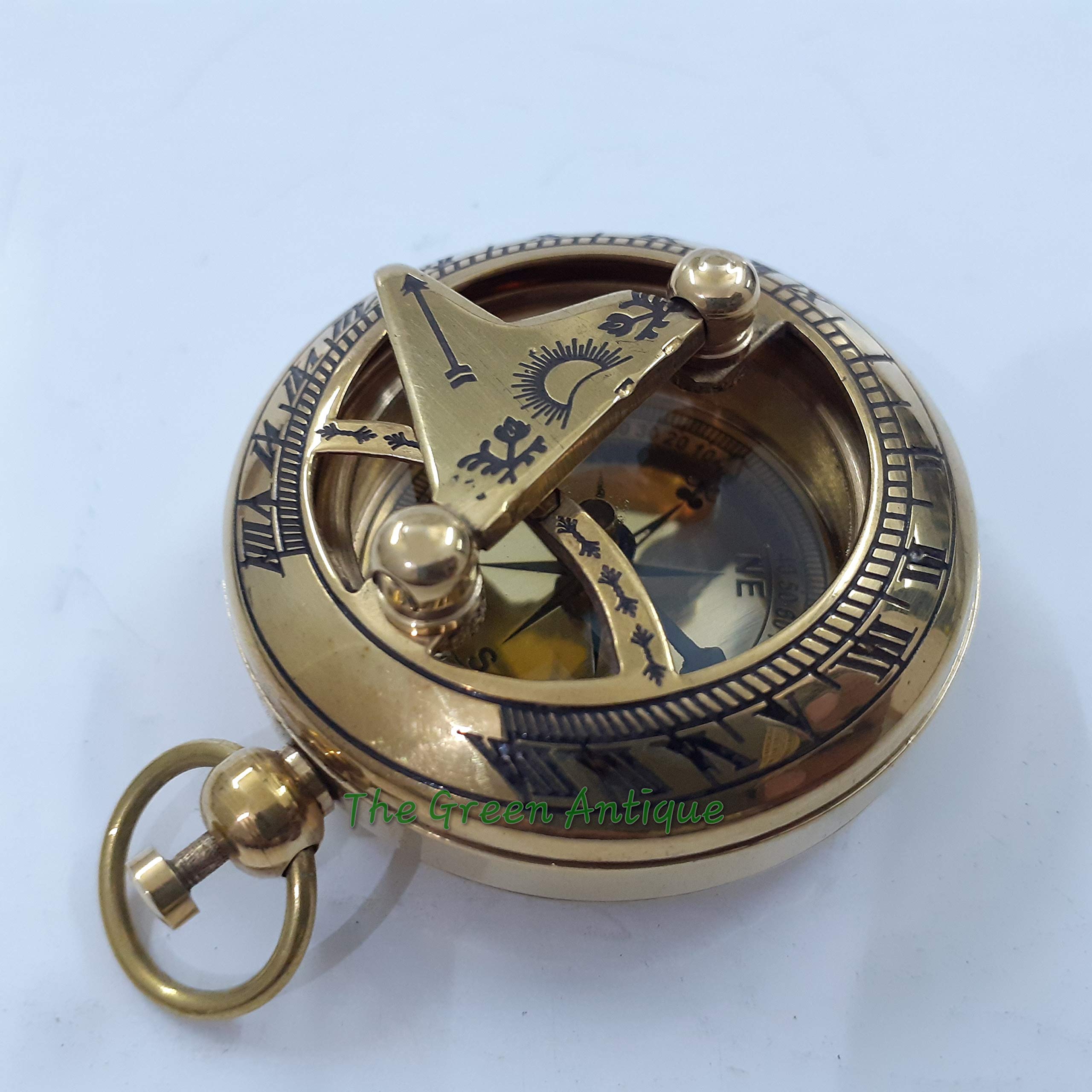 Brass Press Button Sundial Compass Maritime Collectible Gift