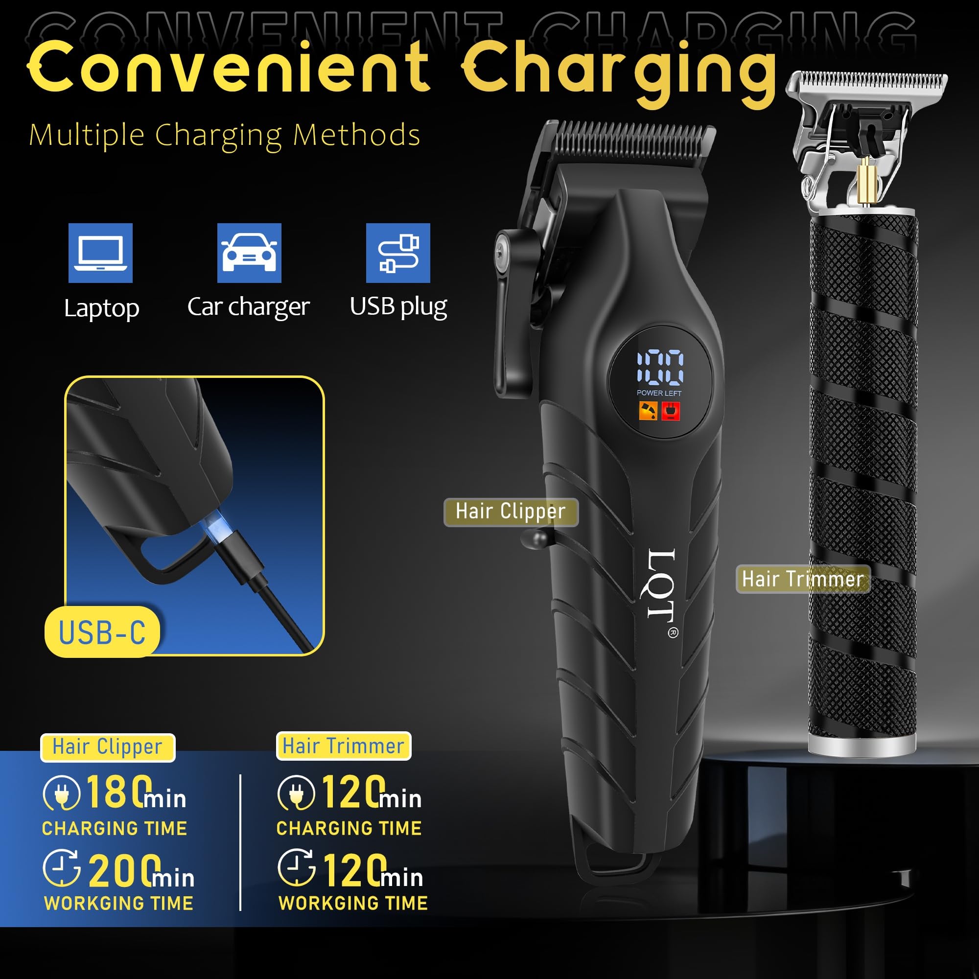 Professionelle kabellose Haarschneidemaschinen & Trimmer für Herren, 4-in-1 Elektrorasierer-Set mit LED-Display, wasserdichter Körperpfleger, Nasentrimmer & T-Klinge für Glatze, komplettes Barber