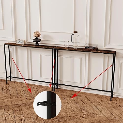 Miniatura 6 de Mesa consola estrecha de 78.7 pulgadas con toma de corriente, mesa de sofá ultrafina de 5.9 pulgadas con almacenamiento, mesa de entrada estrecha,